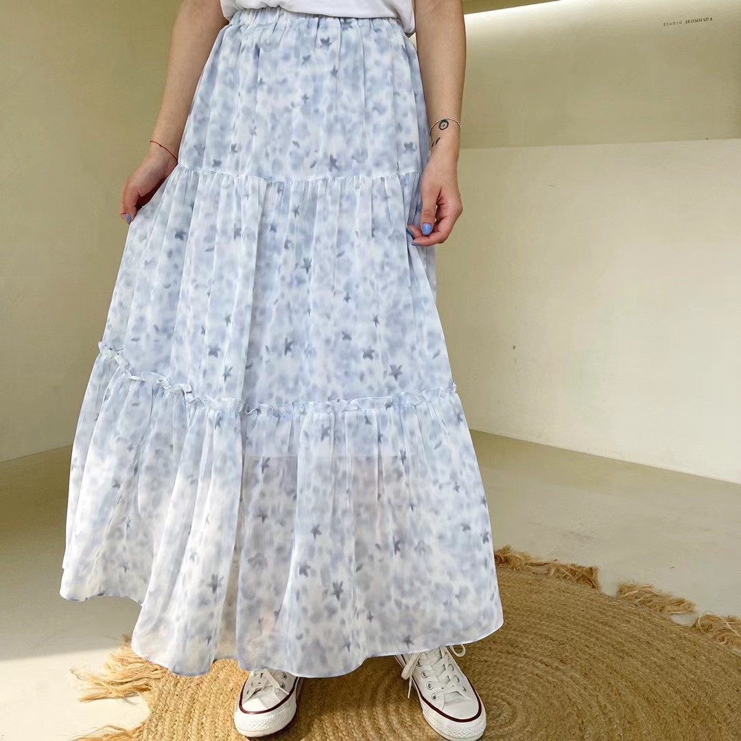 21030123藍色海星雪紡長裙
