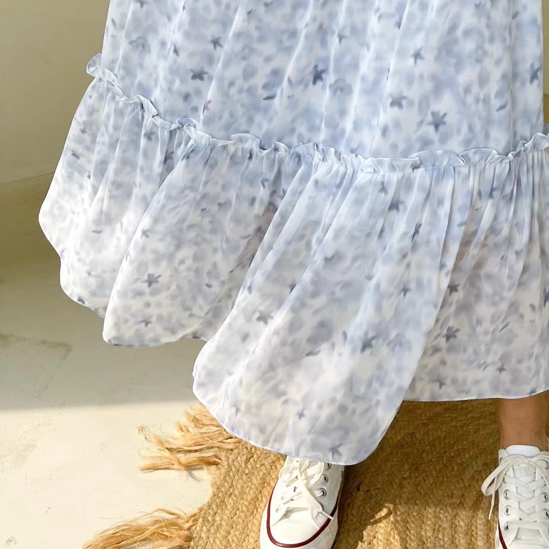 21030123藍色海星雪紡長裙