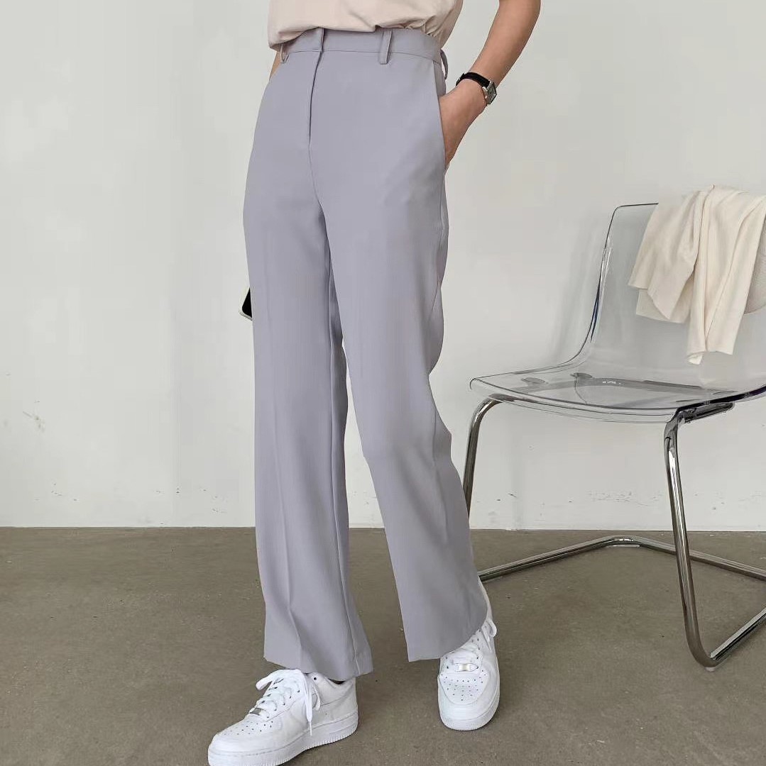 滑料微喇叭西褲(淺藍紫/SM)