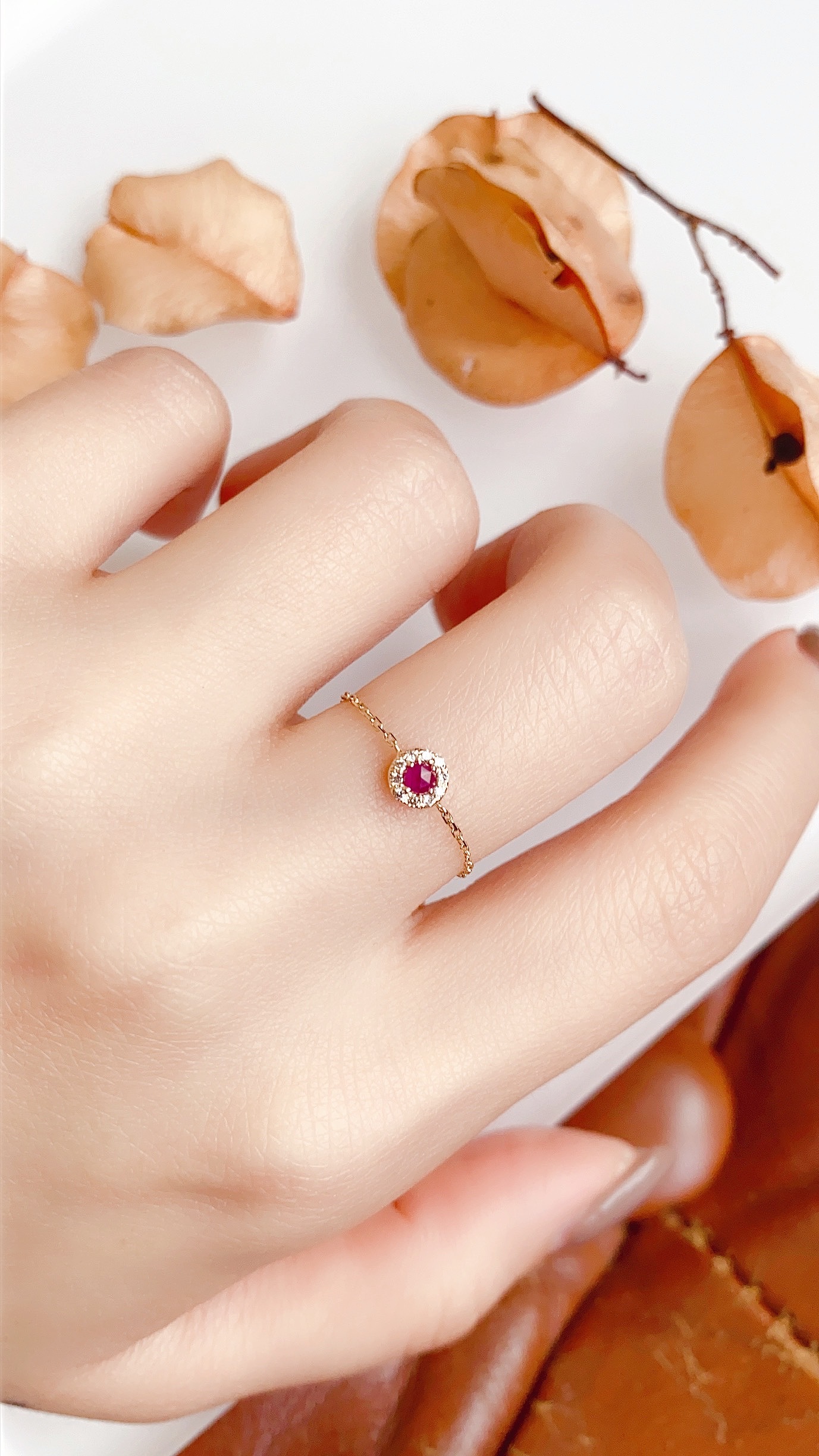 紅寶小花簇鍊戒