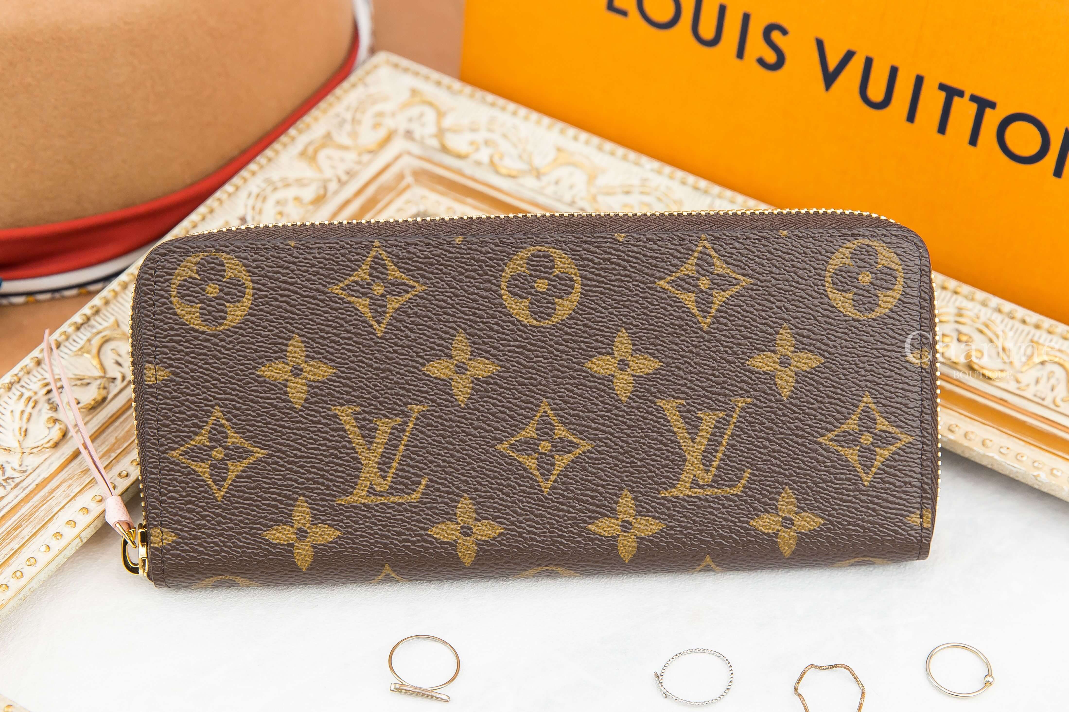 Louis Vuitton Clémence Wallet 咖啡色老花拼玫瑰粉內裡拉鍊長夾