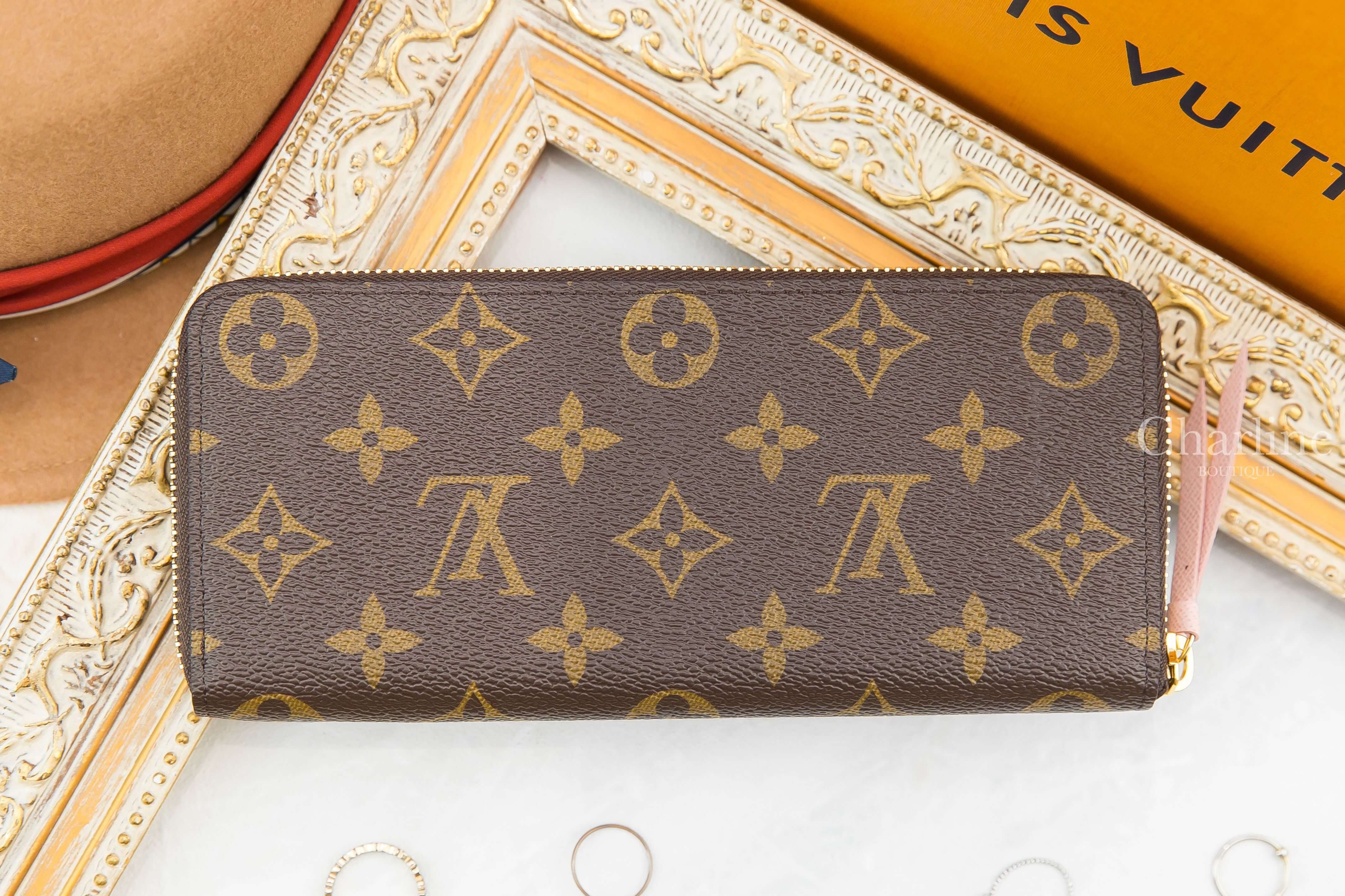 Louis Vuitton Clémence Wallet 咖啡色老花拼玫瑰粉內裡拉鍊長夾-Charline Boutique 精品代購