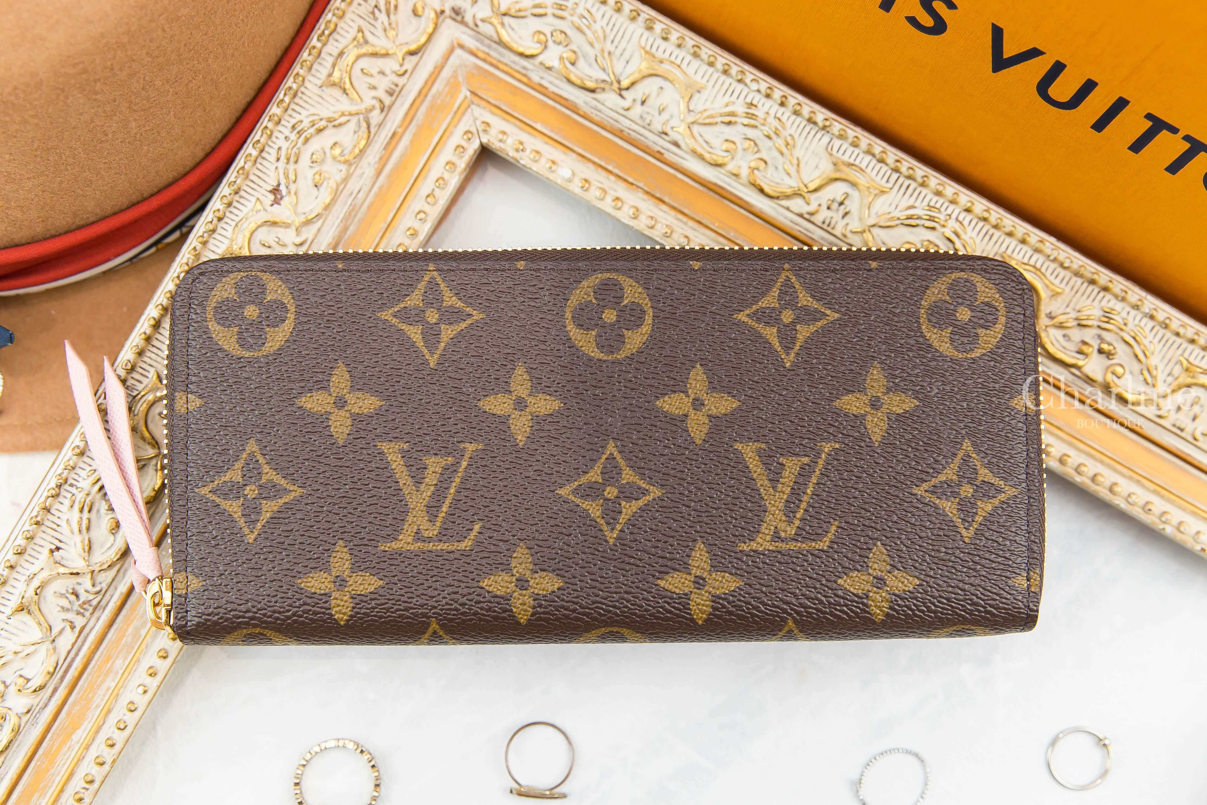 Louis Vuitton Clémence Wallet 咖啡色老花拼玫瑰粉內裡拉鍊長夾-Charline Boutique 精品代購