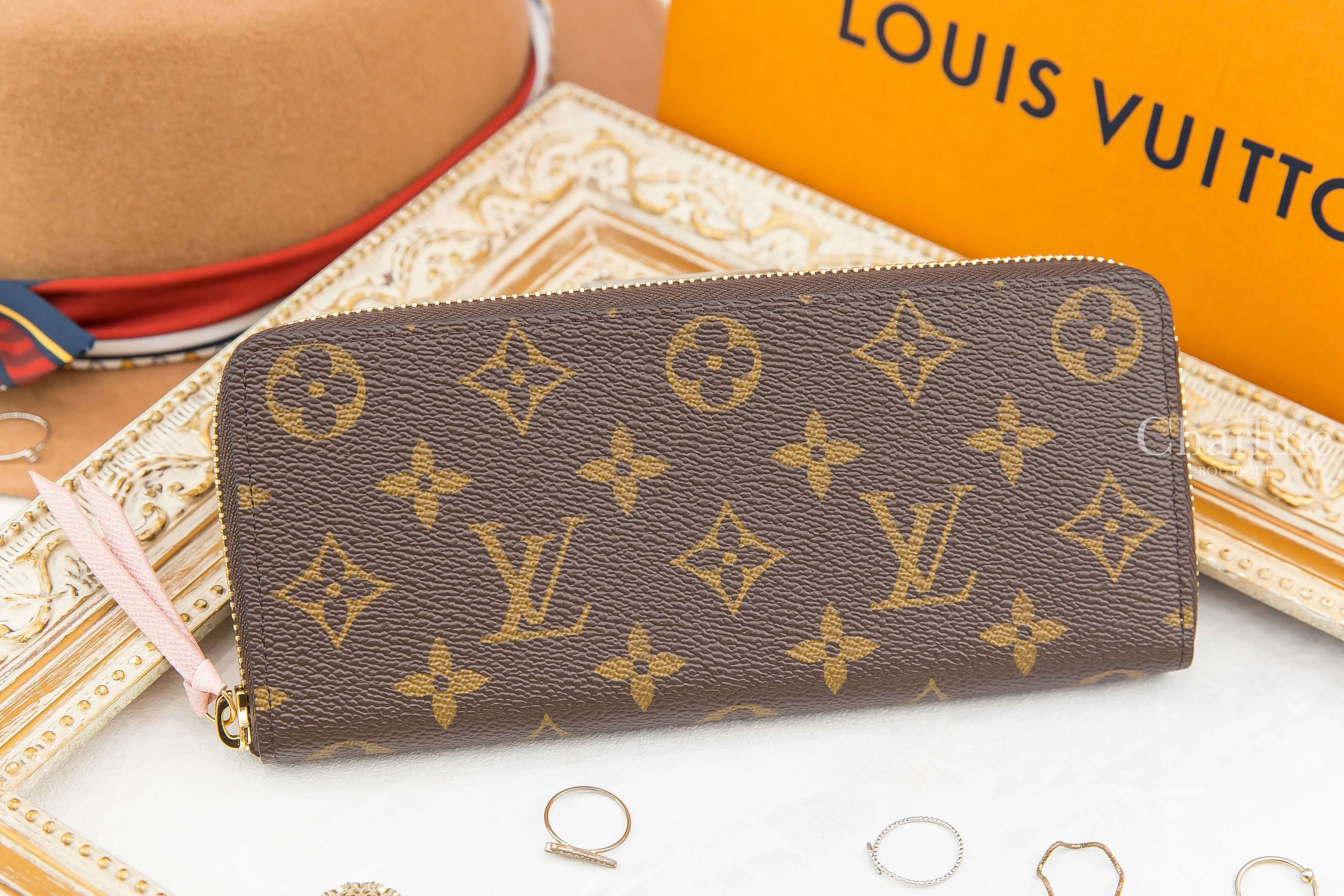 Louis Vuitton Clémence Wallet 咖啡色老花拼玫瑰粉內裡拉鍊長夾-Charline Boutique 精品代購