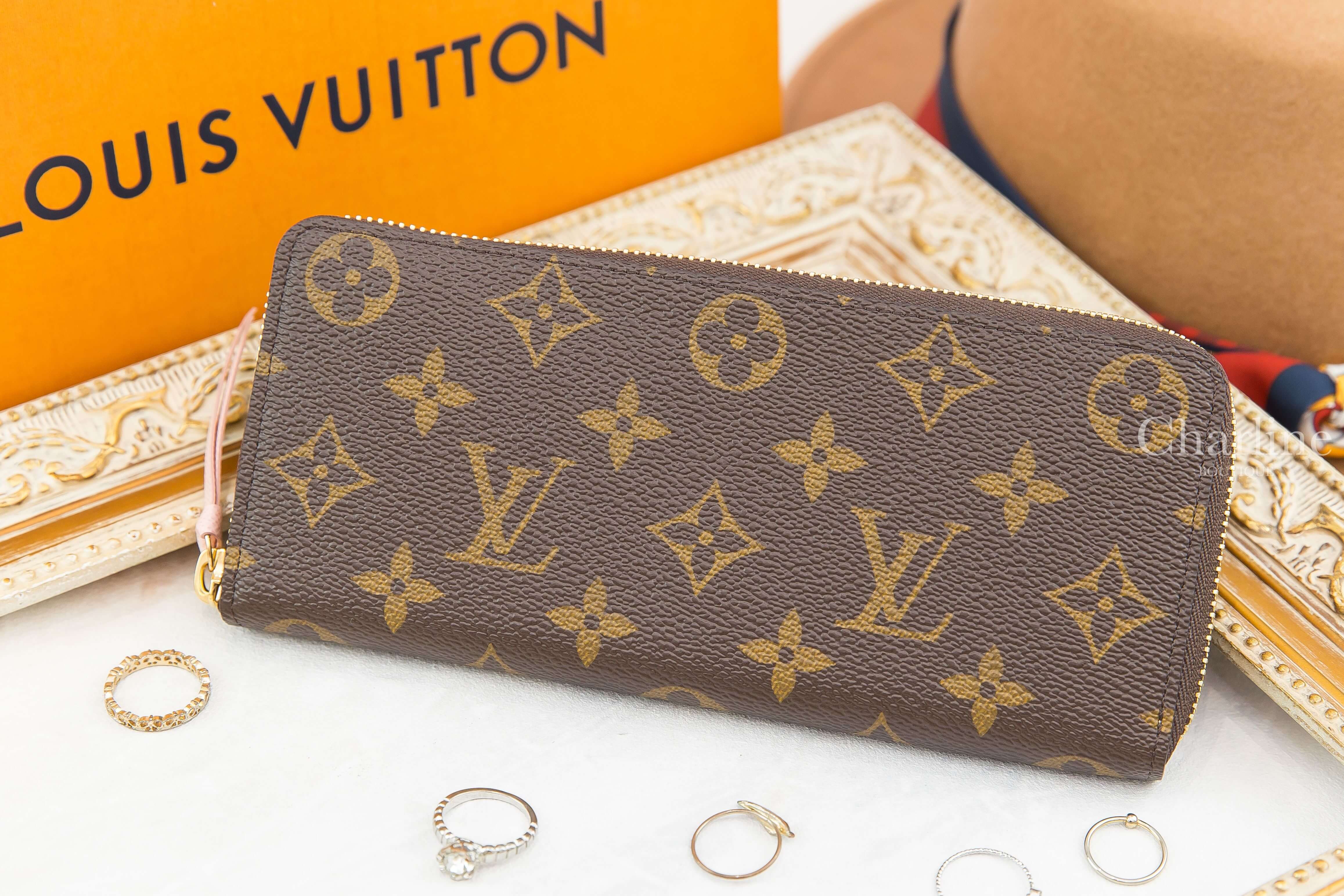 Louis Vuitton Clémence Wallet 咖啡色老花拼玫瑰粉內裡拉鍊長夾-Charline Boutique 精品代購