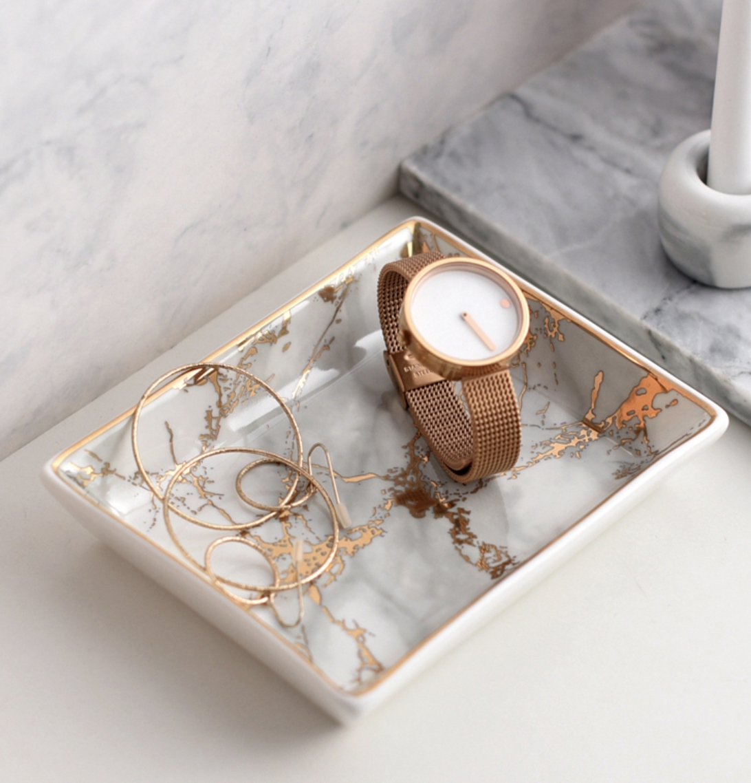 【ＡＨ106】金線大理石金邊長方收納盤