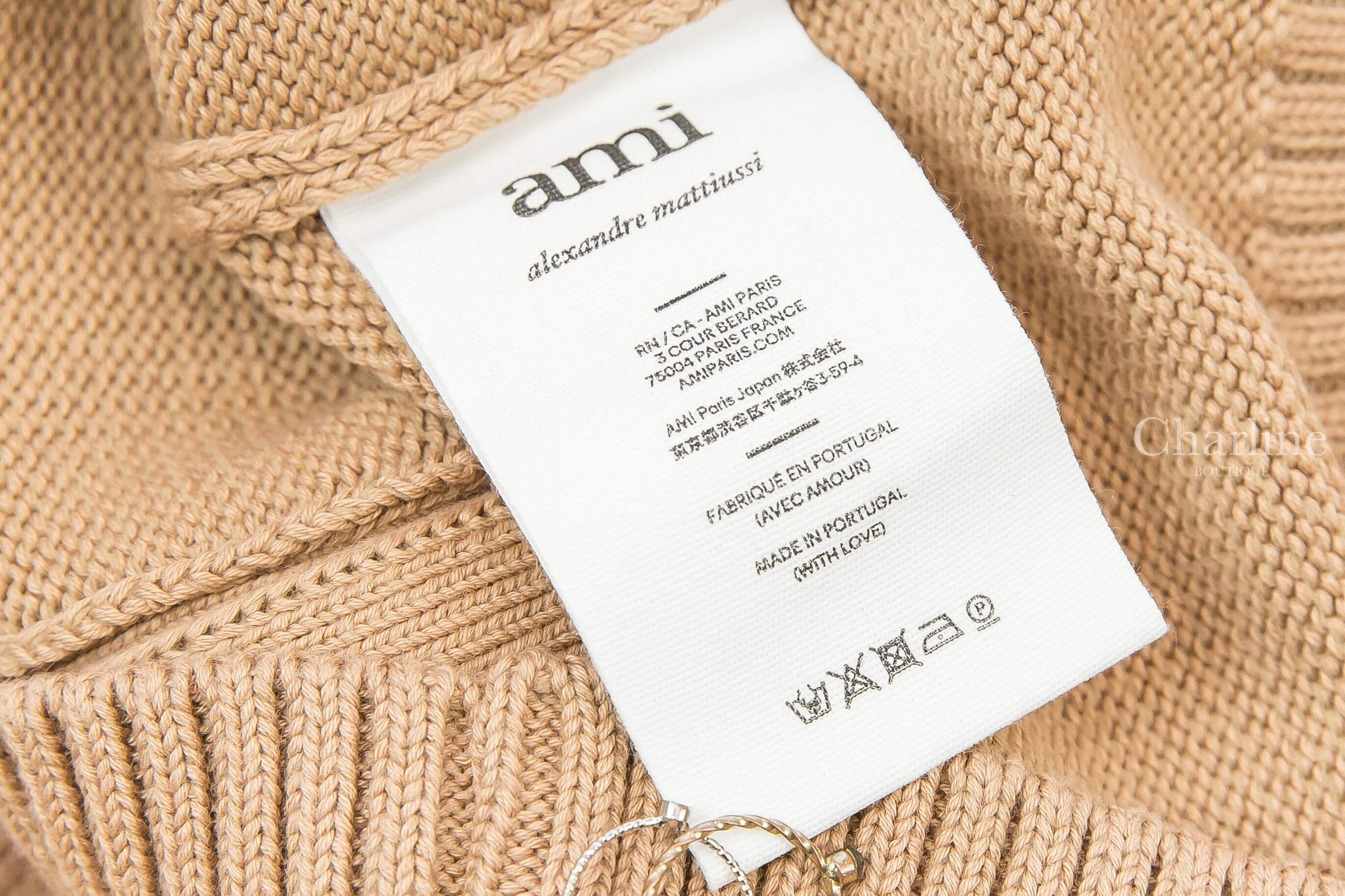 Ami Paris Ami De Coeur Oversize Cardigan 淺褐色紅針織大愛心羊毛混棉寬鬆開襟長袖外套-Charline Boutique 精品代購