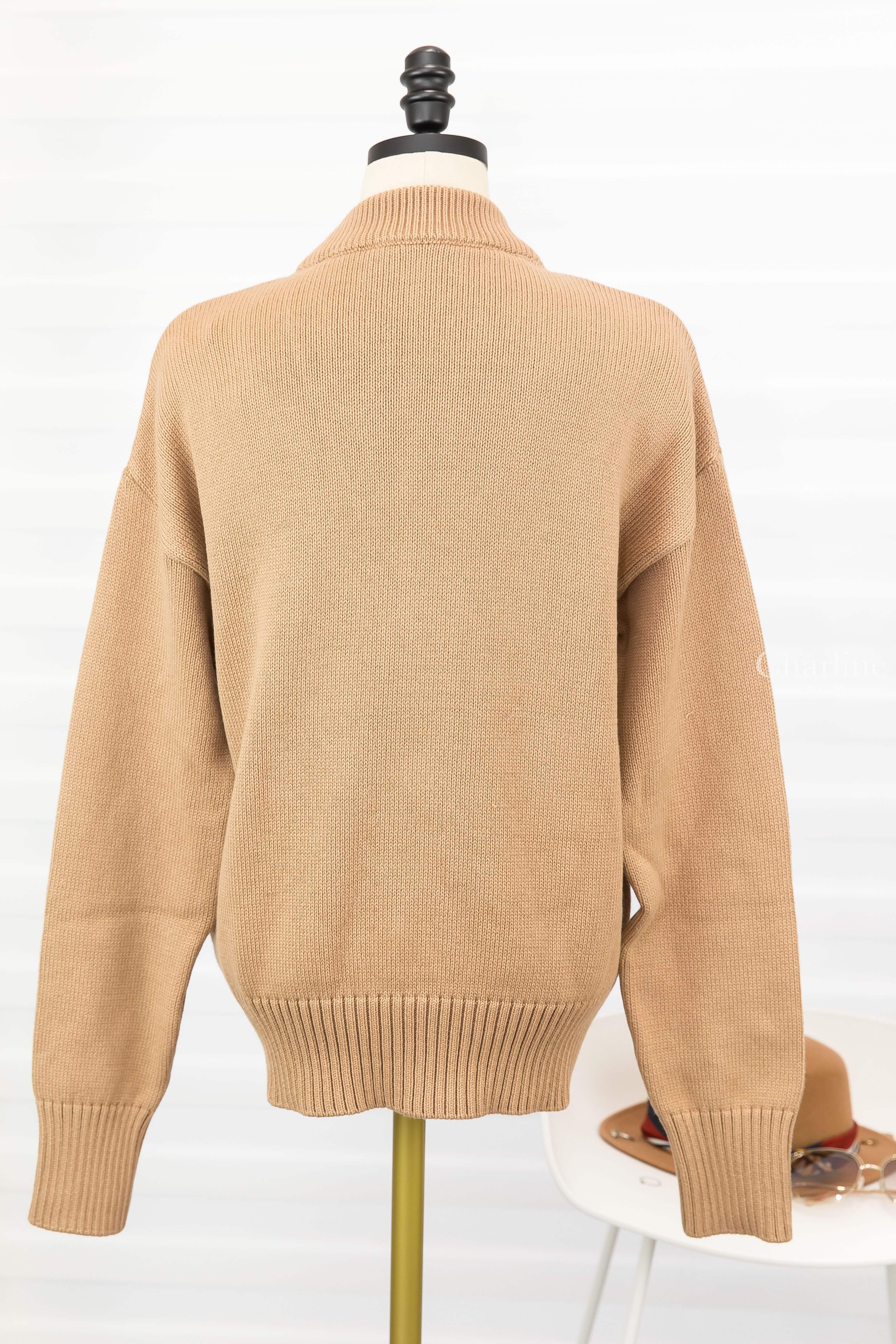 Ami Paris Ami De Coeur Oversize Cardigan 淺褐色紅針織大愛心羊毛混棉寬鬆開襟長袖外套-Charline Boutique 精品代購