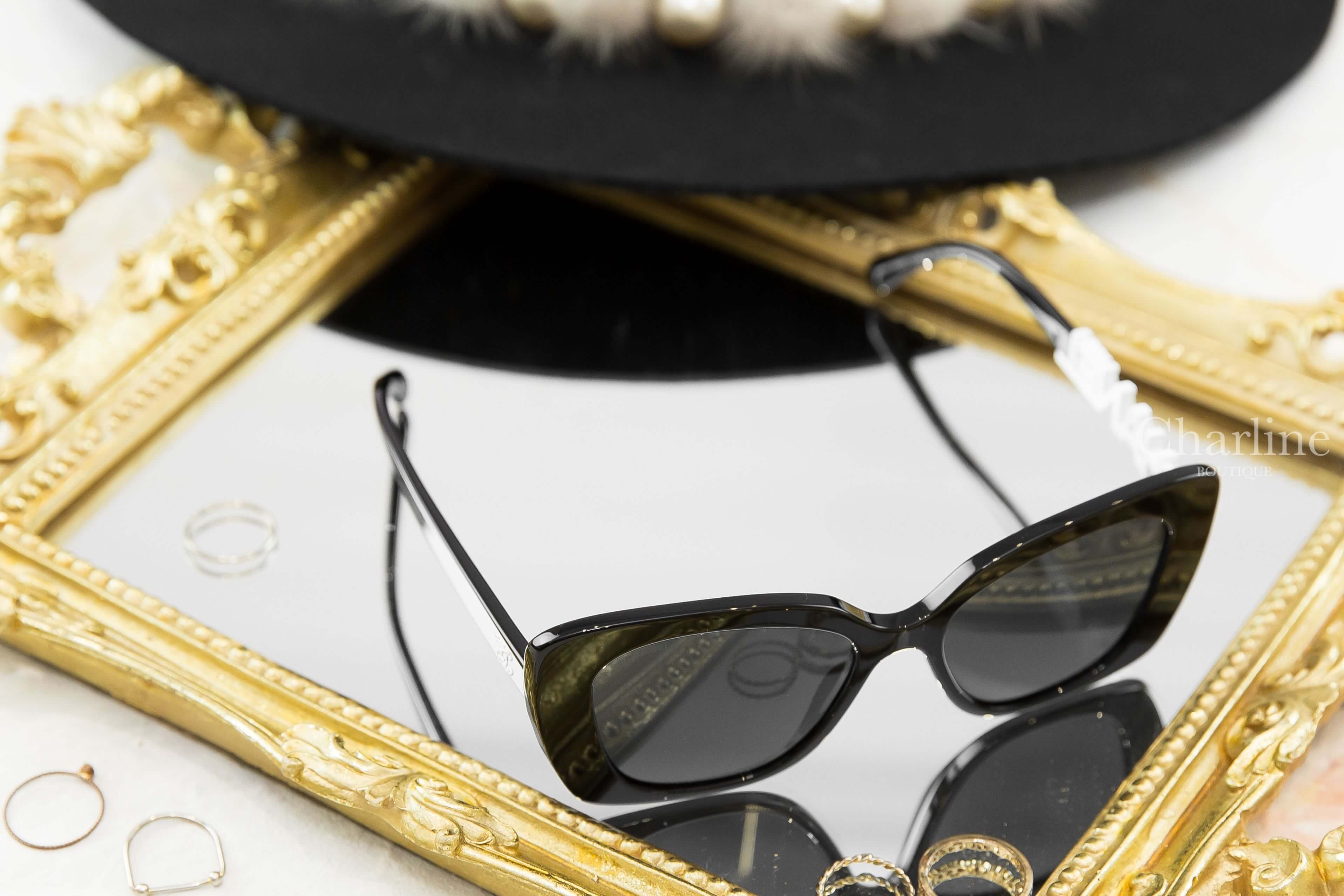 Chanel Square Sunglasses 黑色方框側邊白鑽 Chanel 太陽眼鏡-Charline Boutique 精品代購