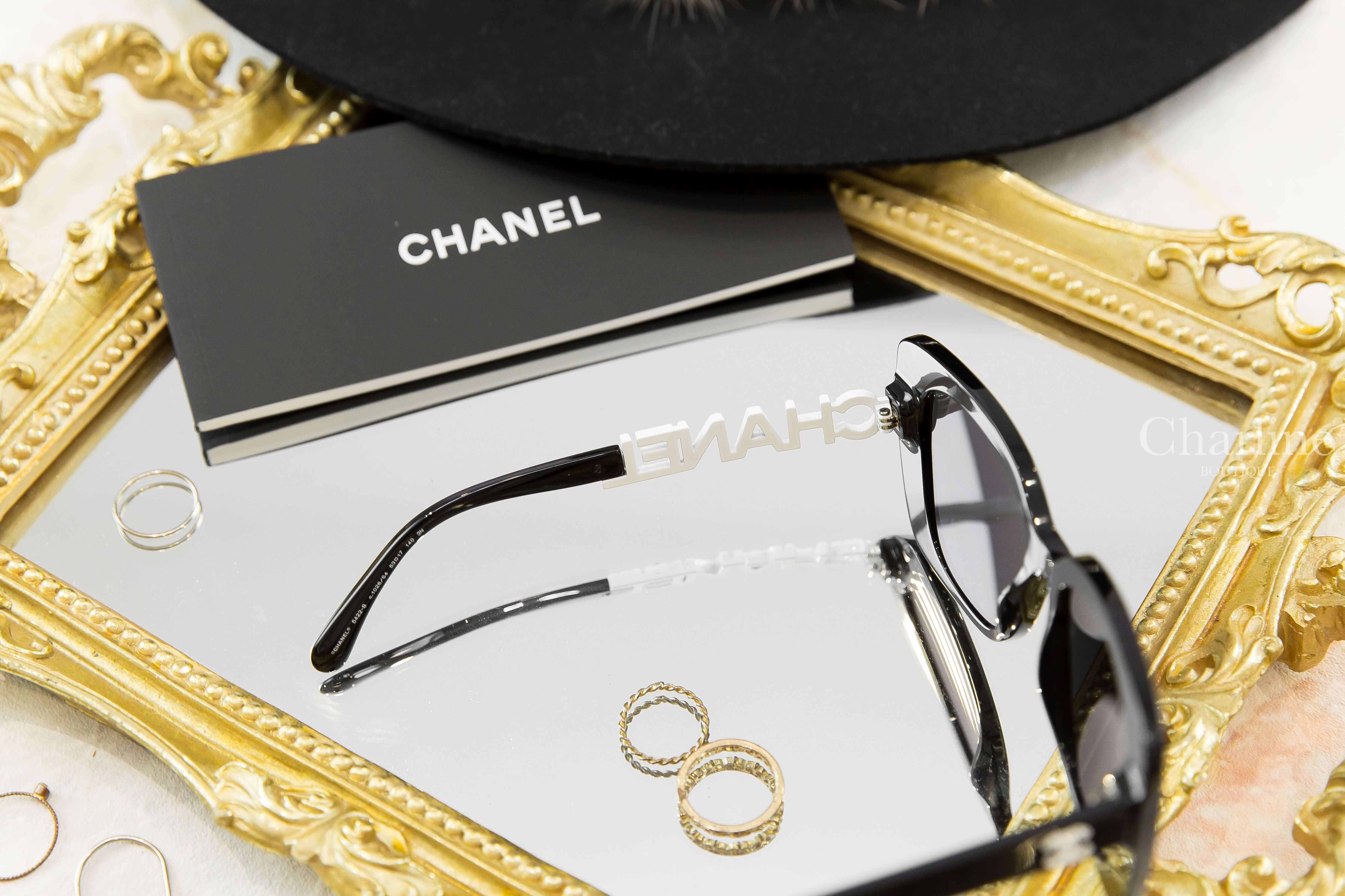 Chanel Square Sunglasses 黑色方框側邊白鑽 Chanel 太陽眼鏡-Charline Boutique 精品代購