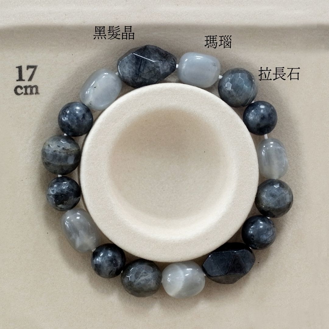 B075黑髮晶/瑪瑙/拉長石/能量石/珠寶/飾品/純手工/純天然/療癒/冥想/凈化/護身符/健康運