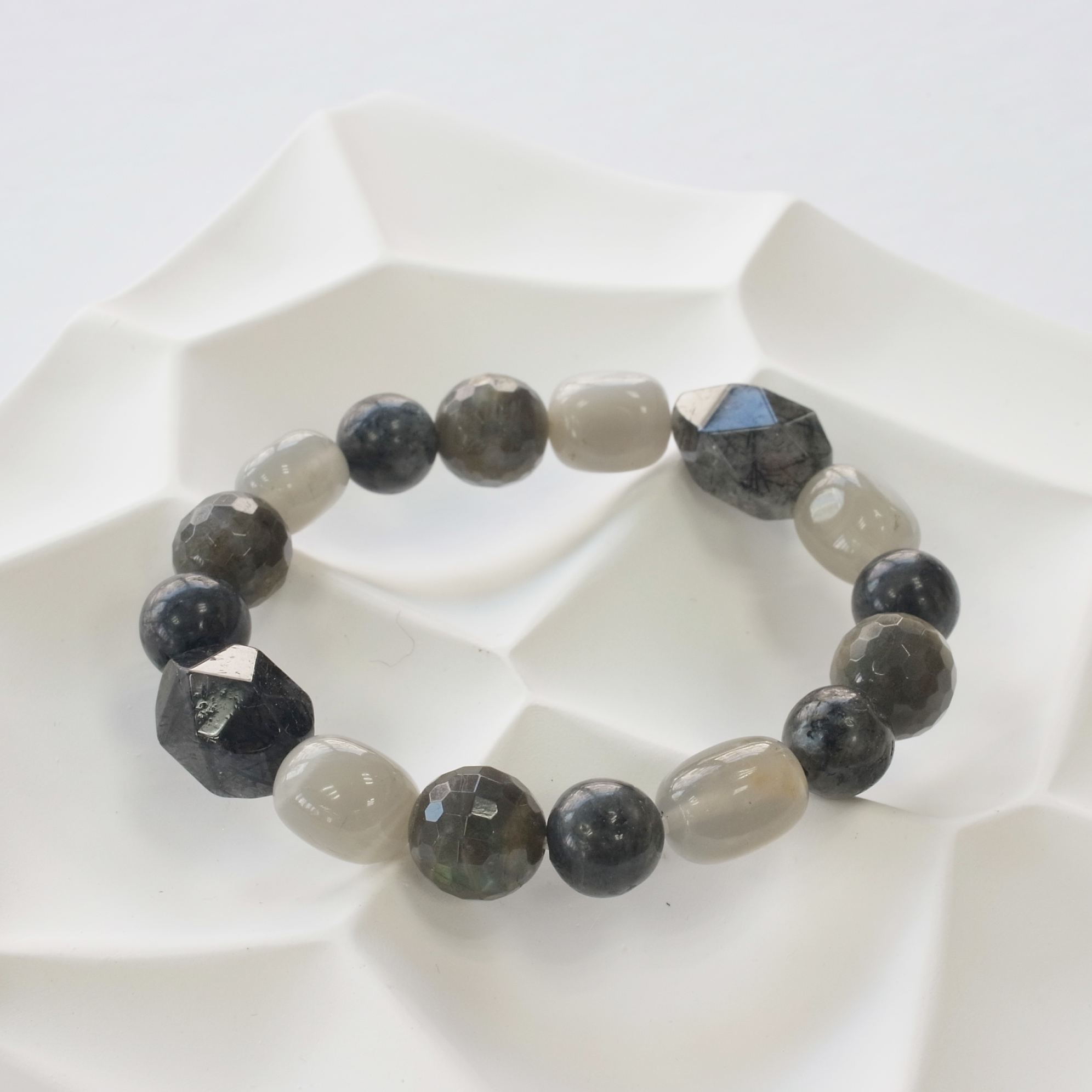 B075黑髮晶/瑪瑙/拉長石/能量石/珠寶/飾品/純手工/純天然/療癒/冥想/凈化/護身符/健康運