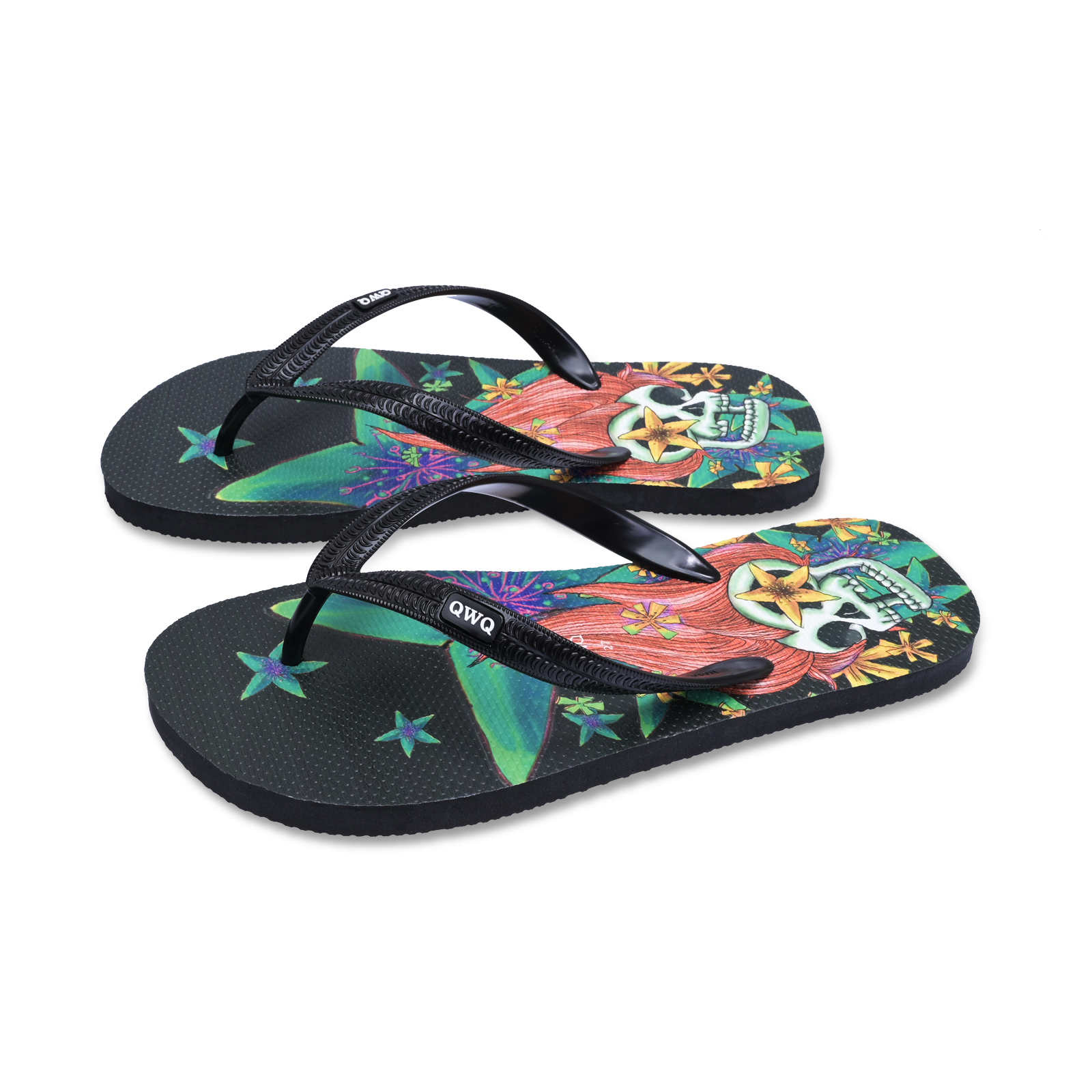 怒髮花 黑色 插圖男款夾腳拖鞋 文創繪圖風格款