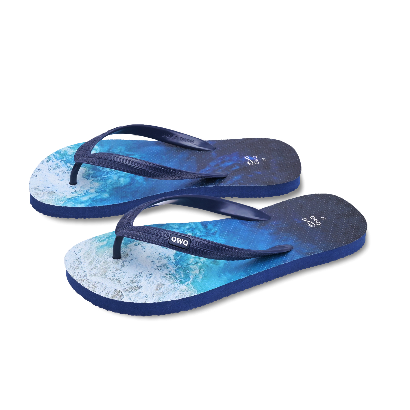 海藍 藍色 插圖男款夾腳拖鞋 LE原創