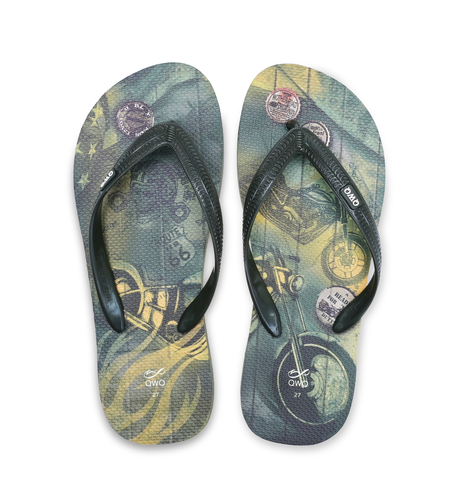 66號公路 綠色 插圖男款夾腳拖鞋 LE原創