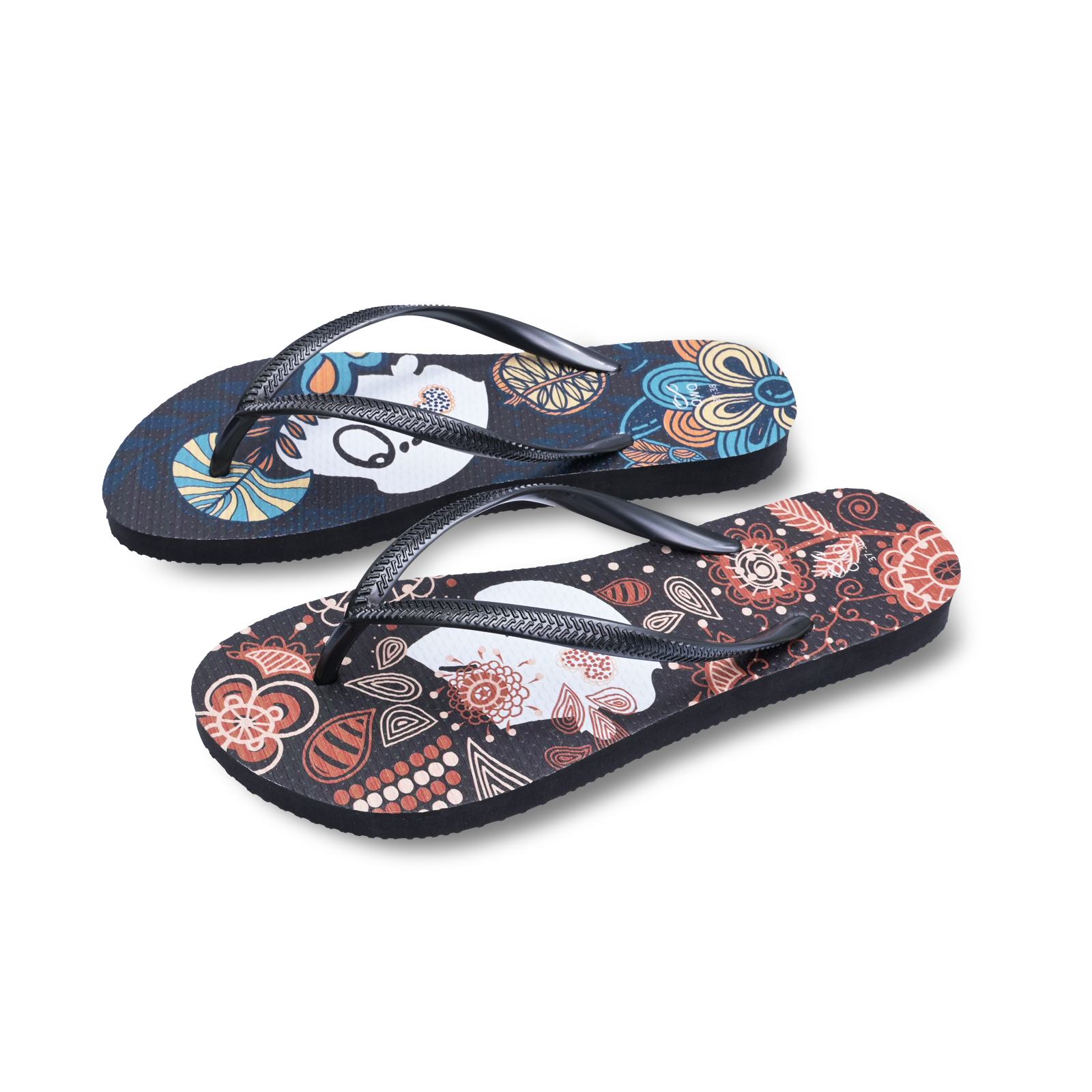 Melody 手繪系列情侶風格 黑色 插圖女款夾腳拖