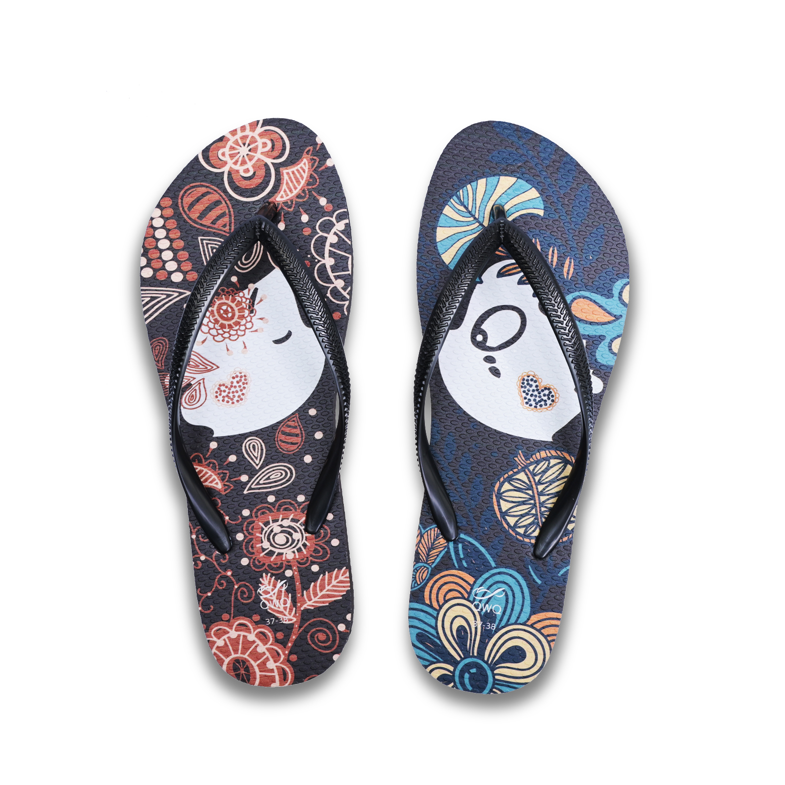 Melody 手繪系列情侶風格 黑色 插圖女款夾腳拖