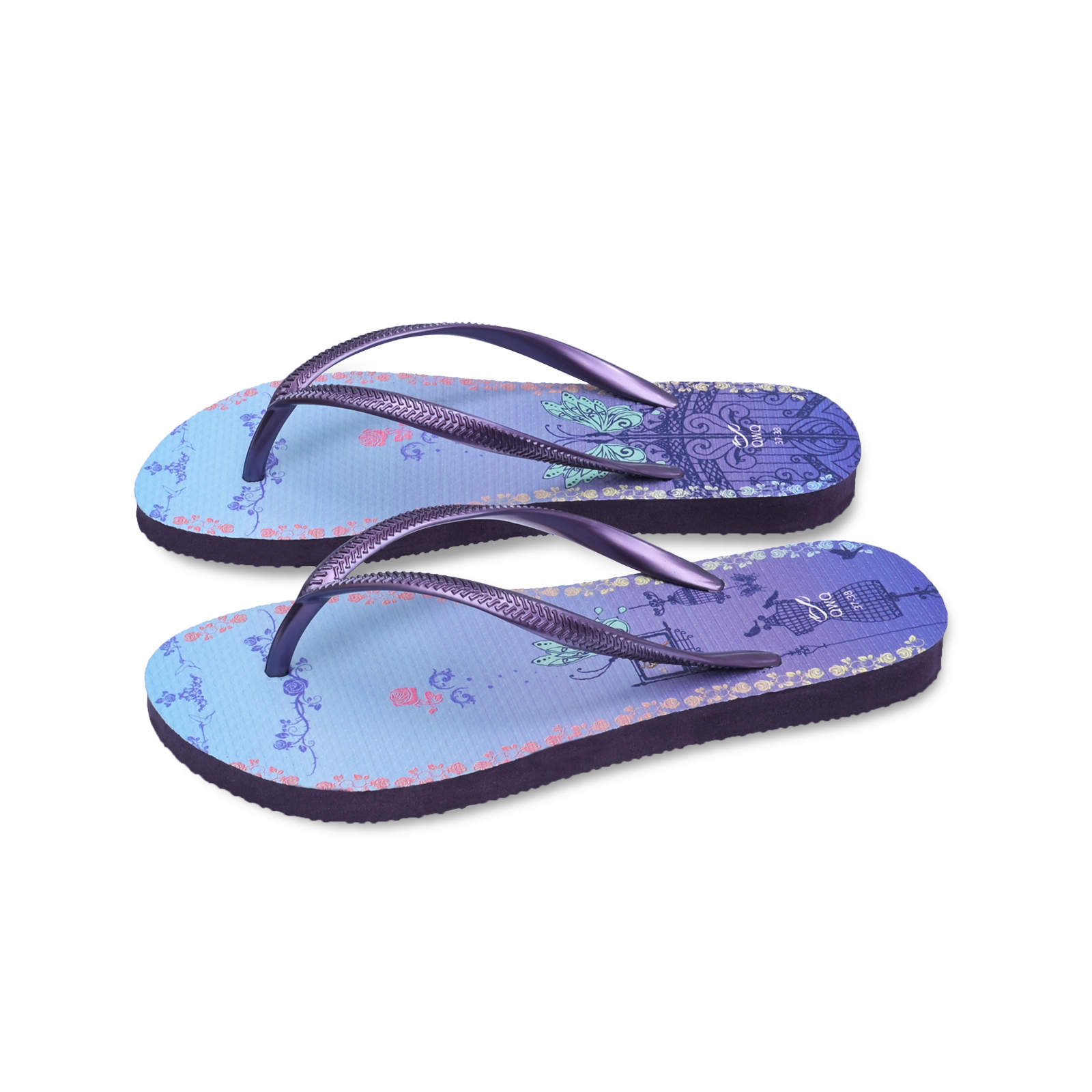 虹欄 文創系列水晶風格 紫色 插圖女款夾腳拖