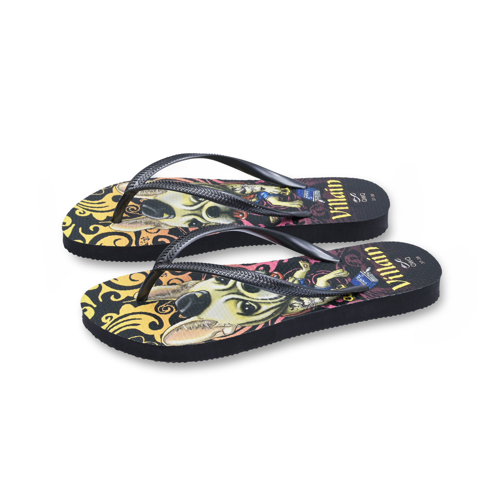 Villain Dog酷炫系列狗狗風格 黑色 插圖女款夾腳拖