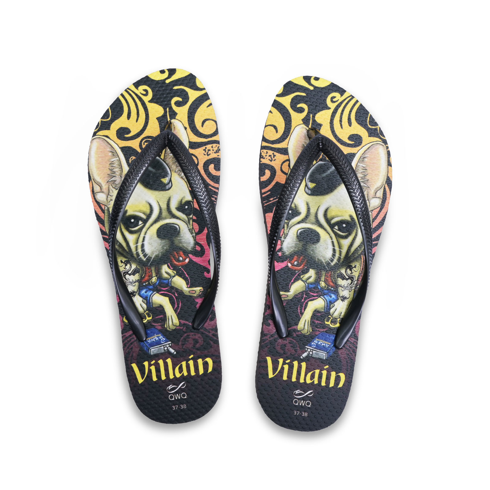 Villain Dog酷炫系列狗狗風格 黑色 插圖女款夾腳拖