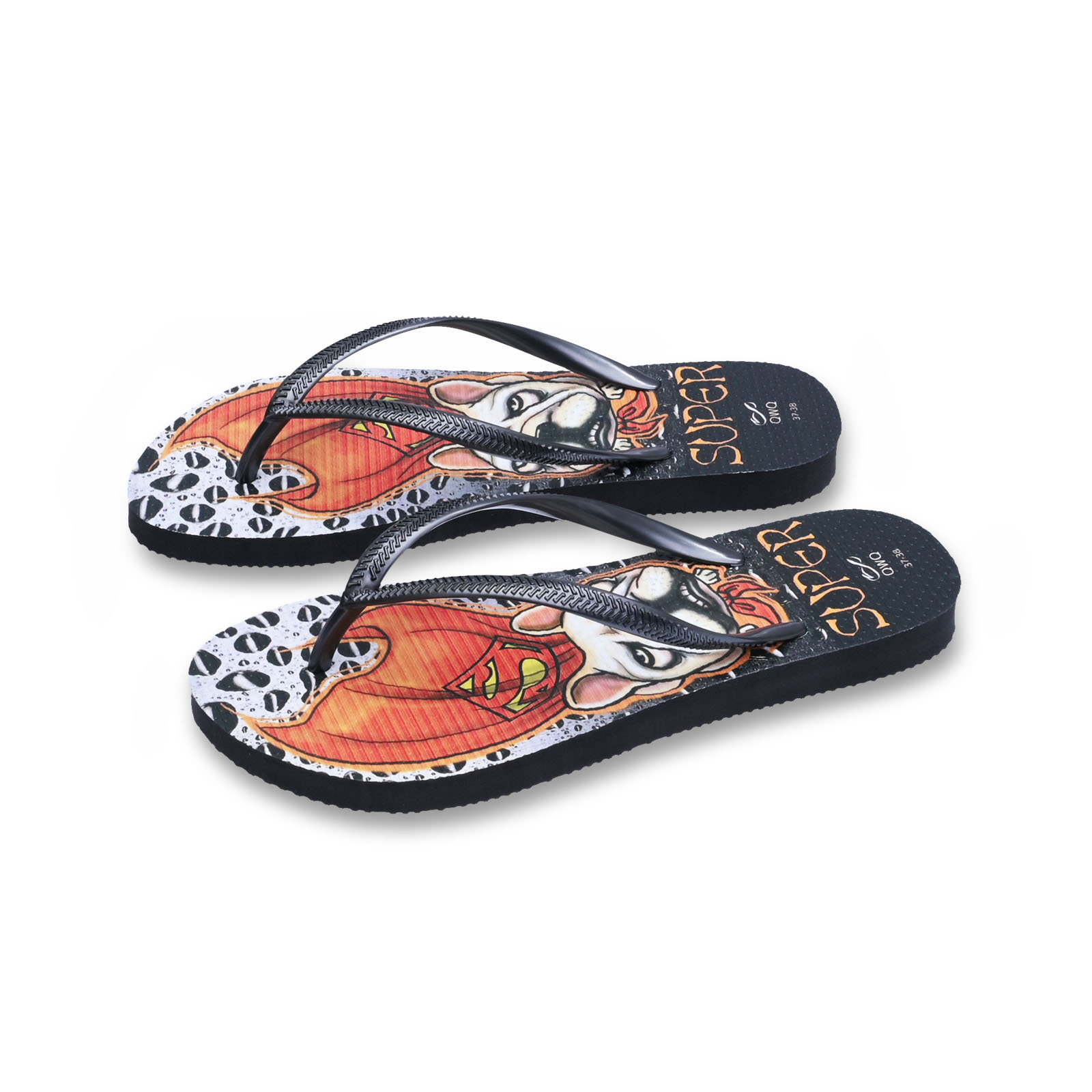 Super Dog 酷炫系列狗狗風格 黑色 插圖女款夾腳拖