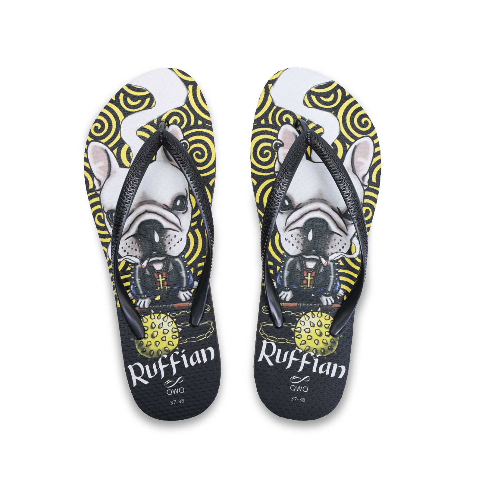 Ruffian Dog酷炫系列狗狗風格 黑色 插圖女款夾腳拖