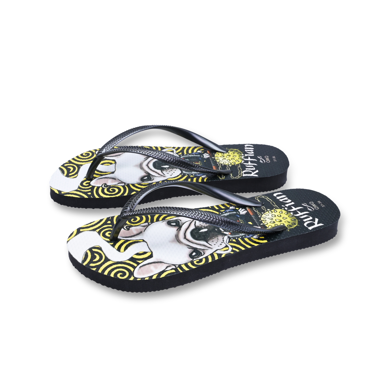 Ruffian Dog酷炫系列狗狗風格 黑色 插圖女款夾腳拖