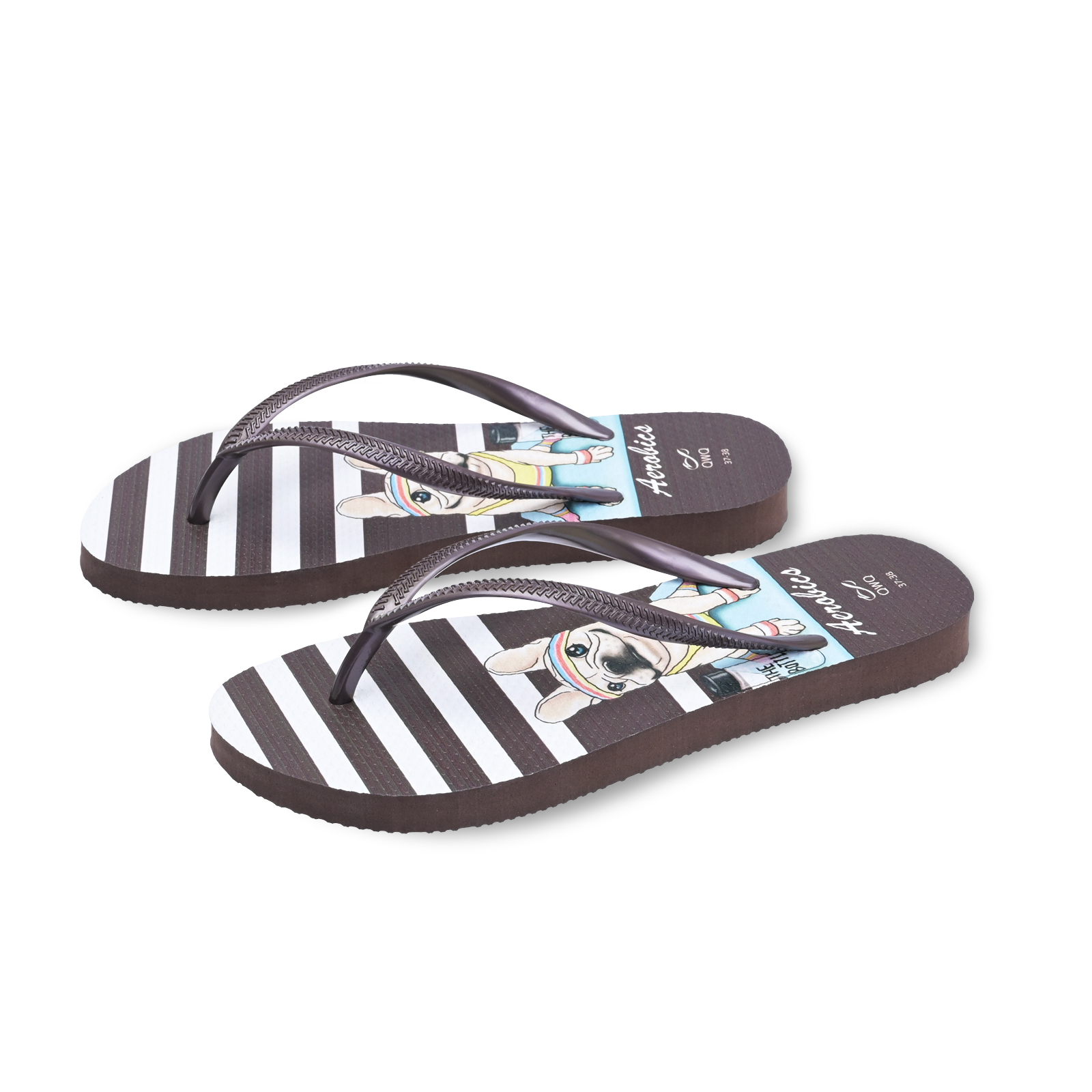 Aerobics法鬥系列風格 咖啡色 插圖女款夾腳拖