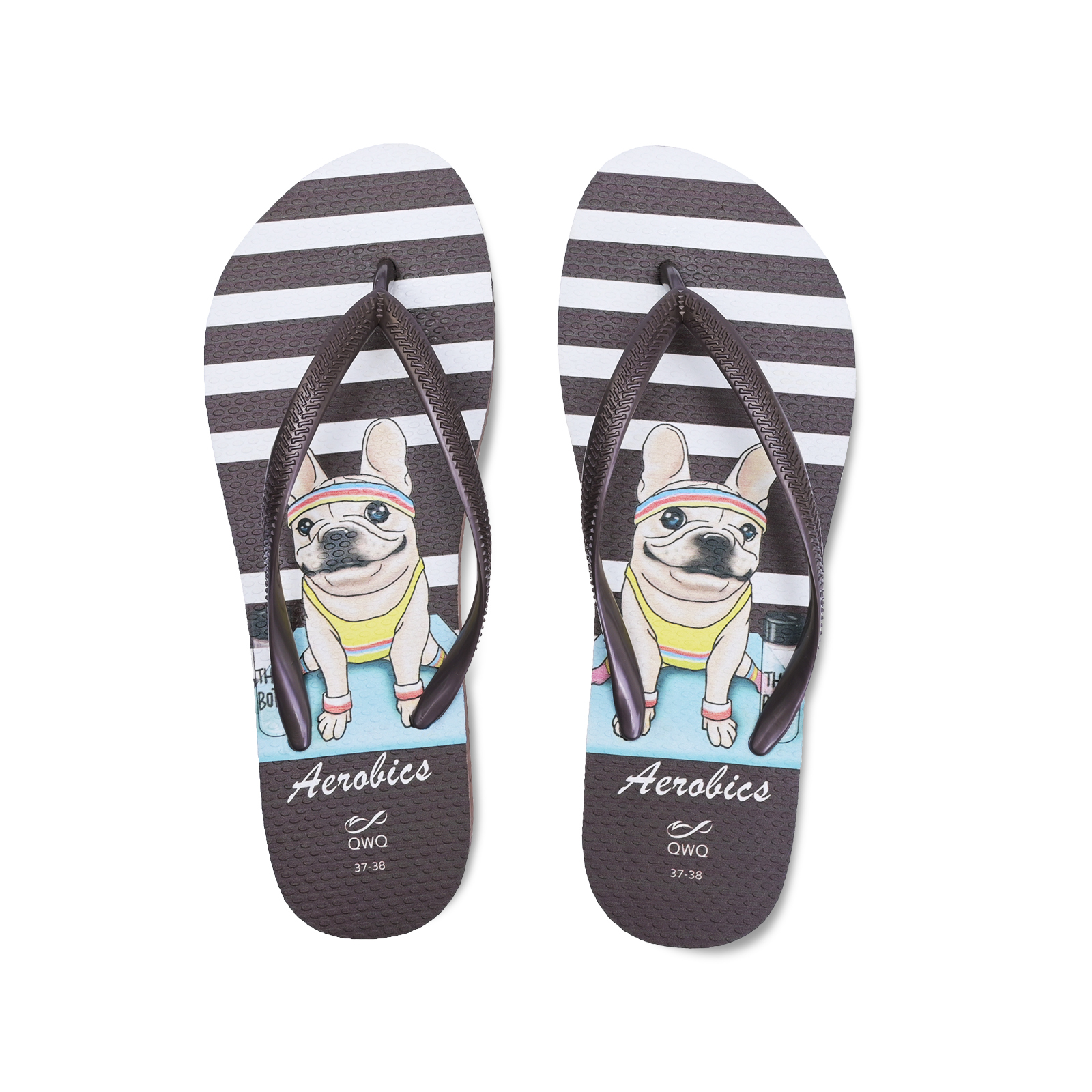 Aerobics法鬥系列風格 咖啡色 插圖女款夾腳拖