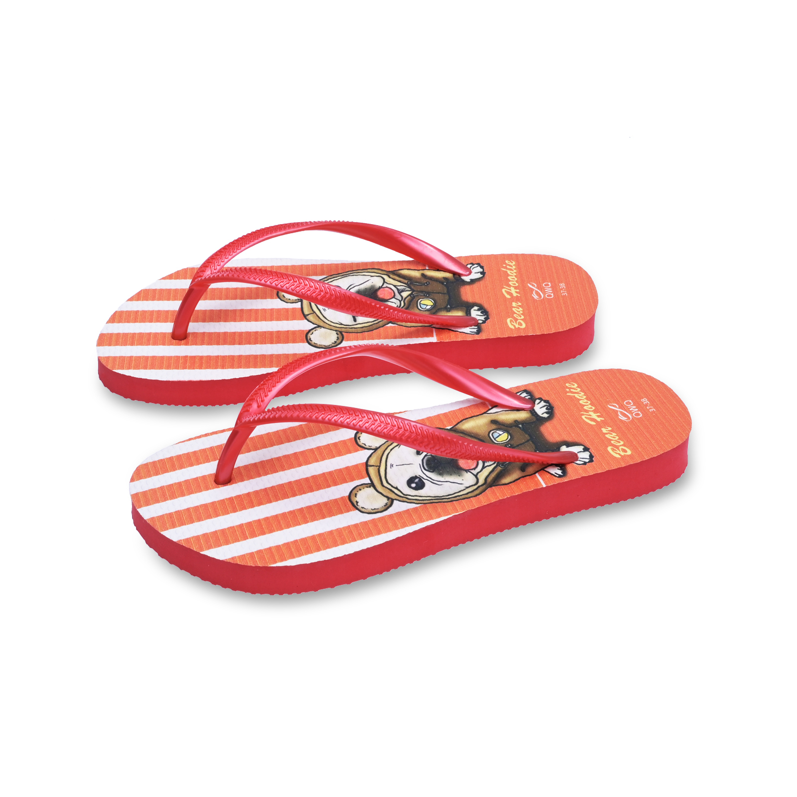 Bear Hoodie法鬥系列風格 紅色 插圖女款夾腳拖