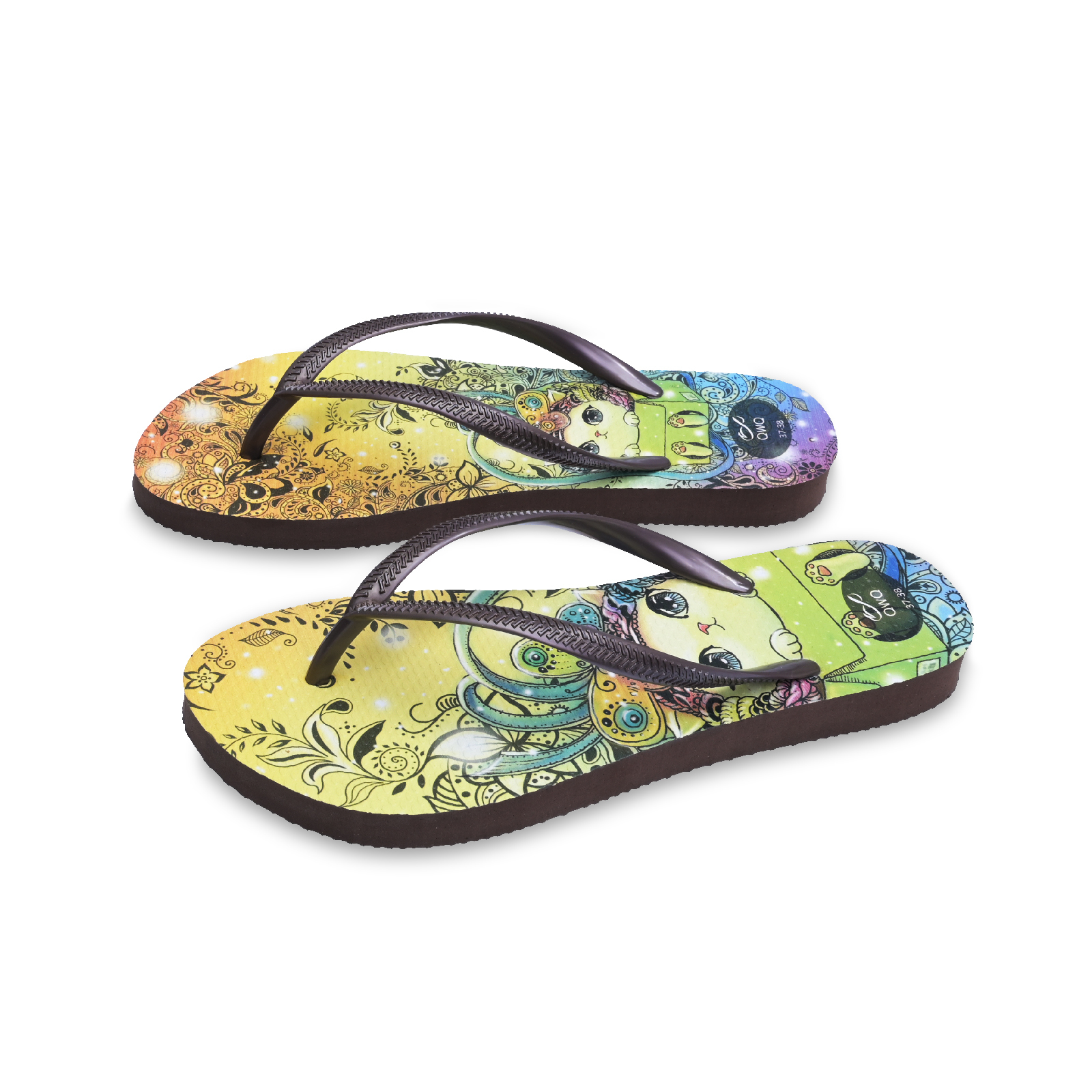 Cat in Box貓咪系列水晶瓶風格 咖啡色 插圖女款夾腳拖