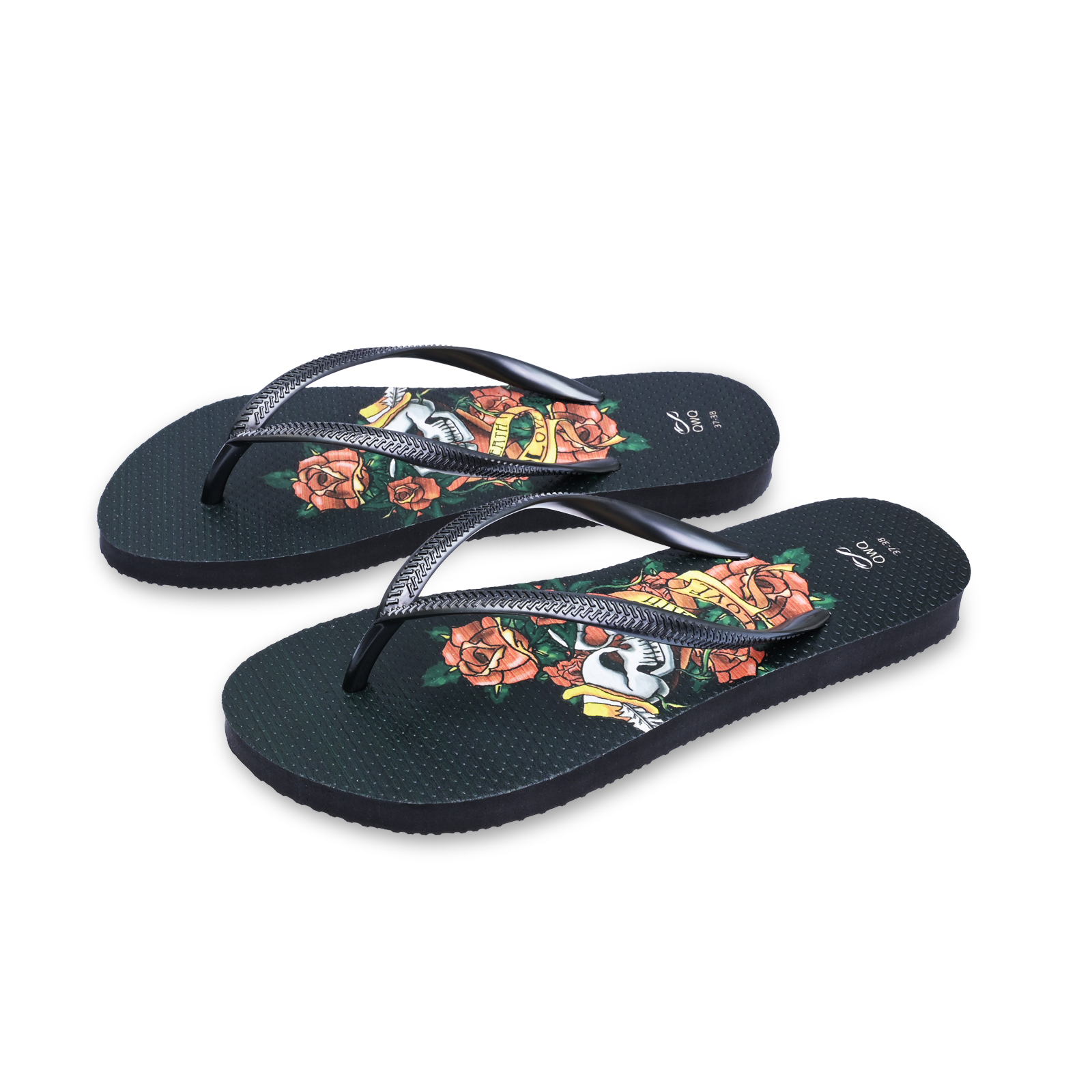 雙頭愛 酷炫系列純愛風格 黑色 插圖女款夾腳拖