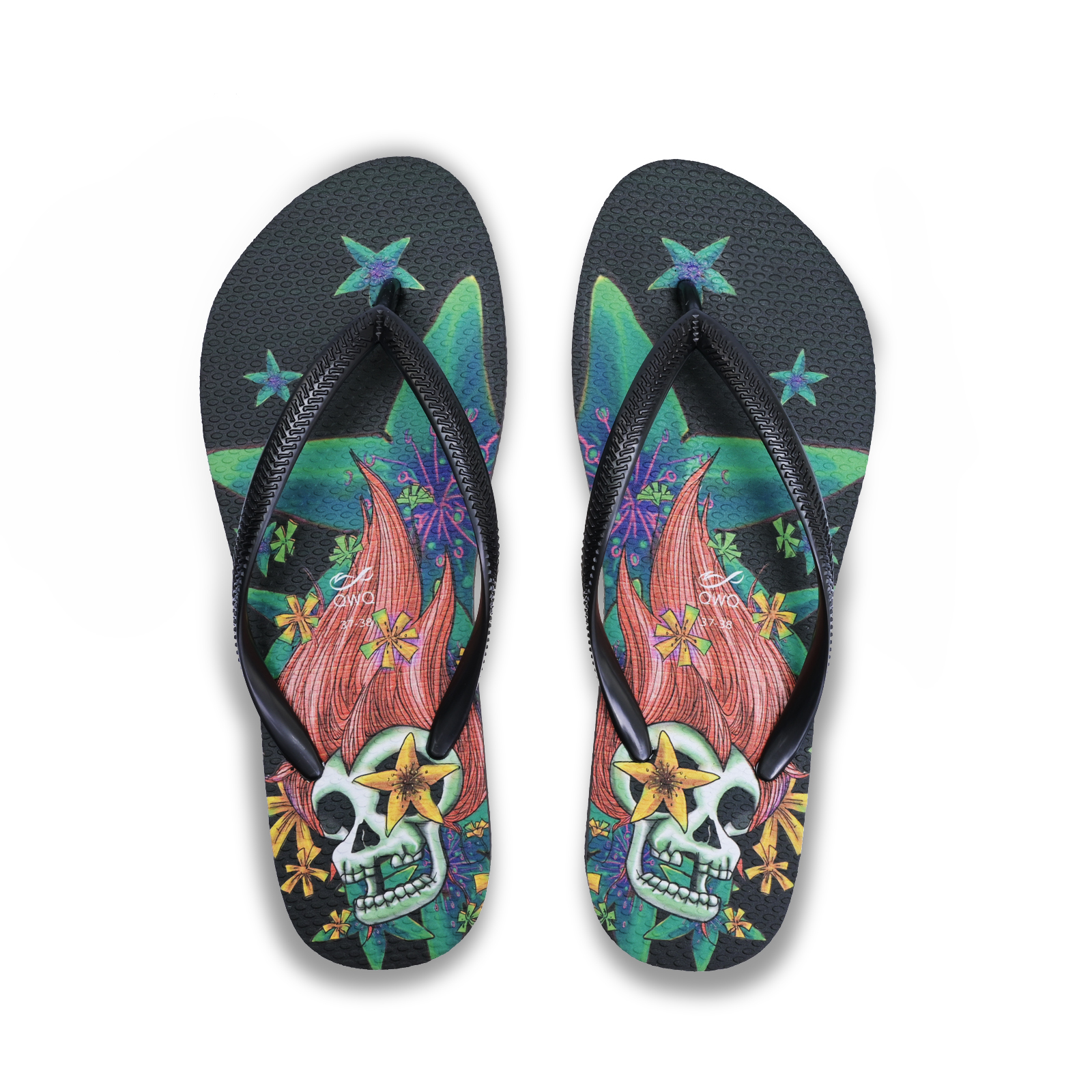 怒髮花酷炫系列造型風格 黑色 插圖女款夾腳拖