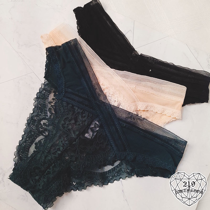 H-交叉V腰蕾絲透膚內褲