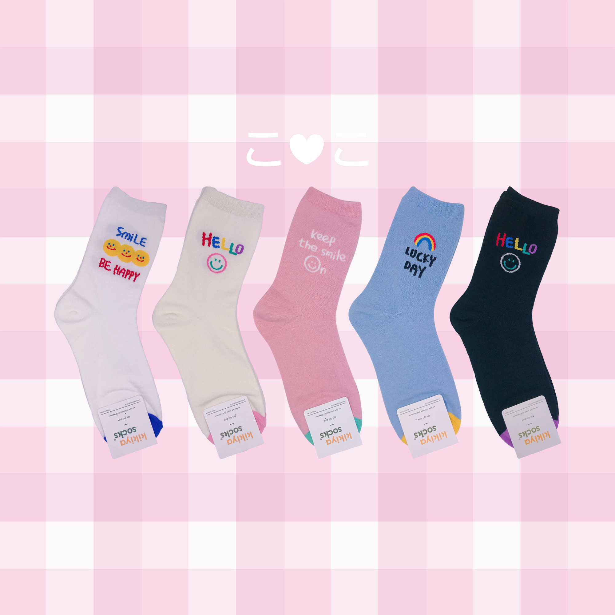 正韓彩色笑臉英文字造型襪子