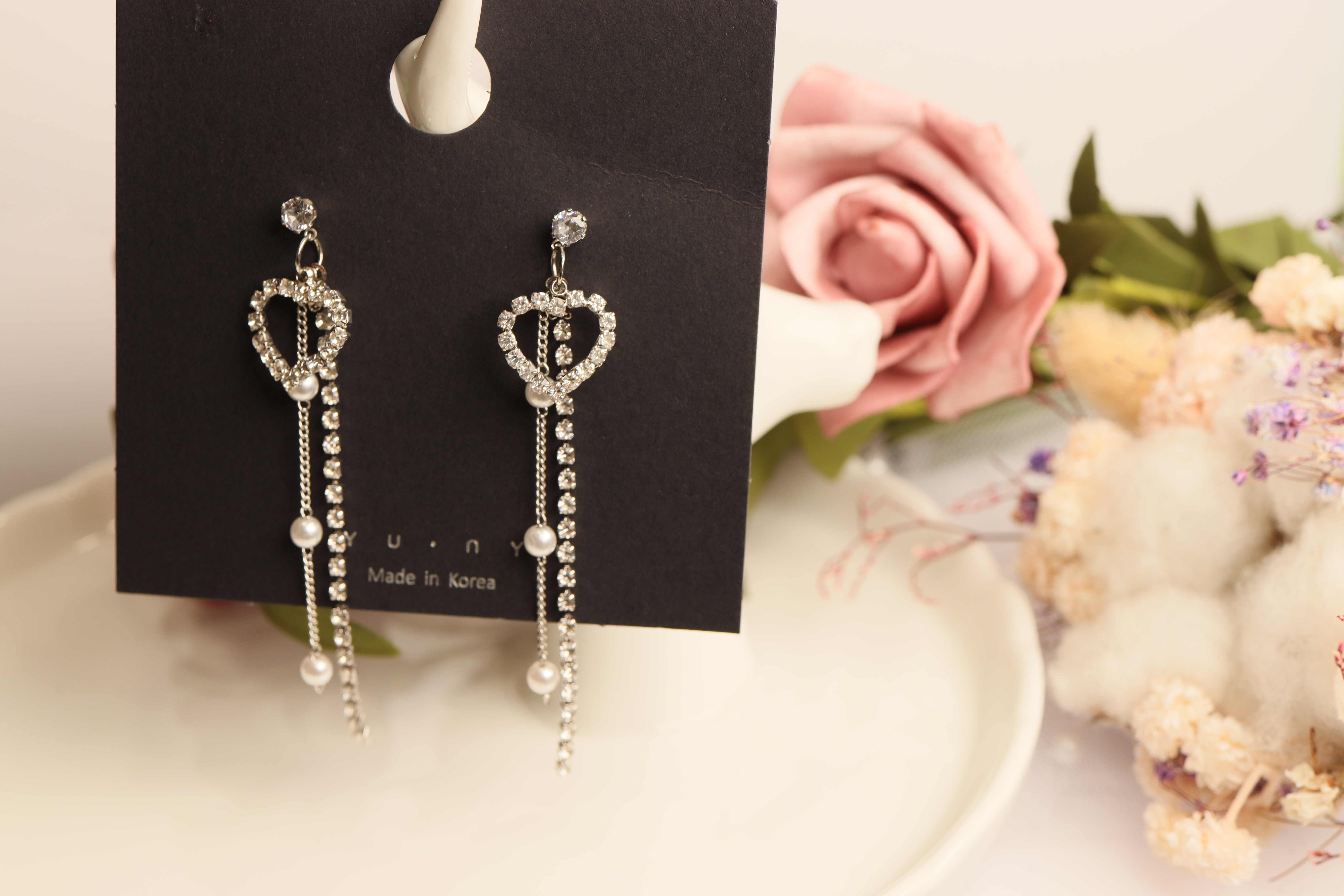 韓國直送 銀針-線鋯小愛心 垂吊鋯鍊珍珠鍊 銀