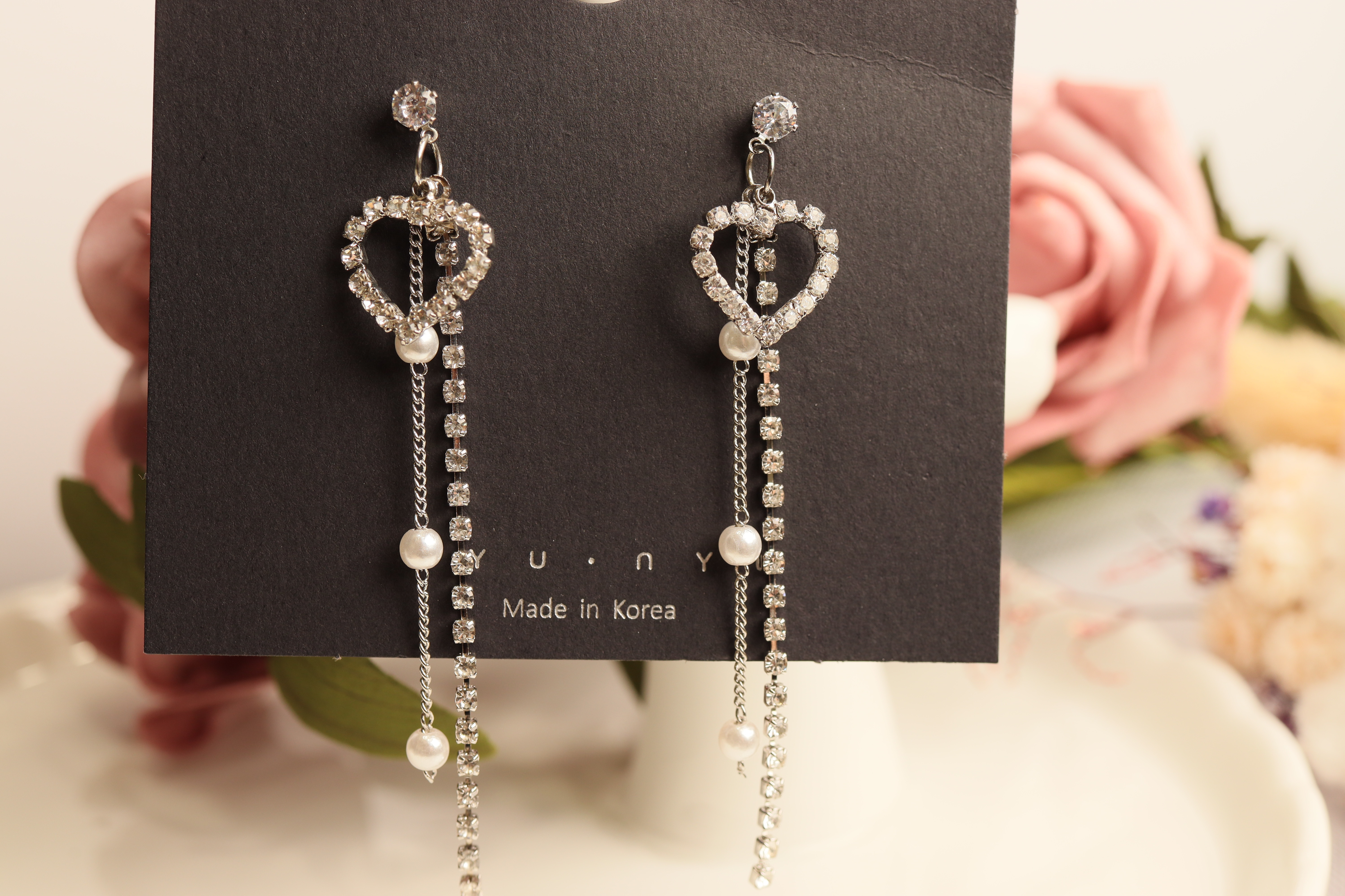 韓國直送 銀針-線鋯小愛心 垂吊鋯鍊珍珠鍊 銀