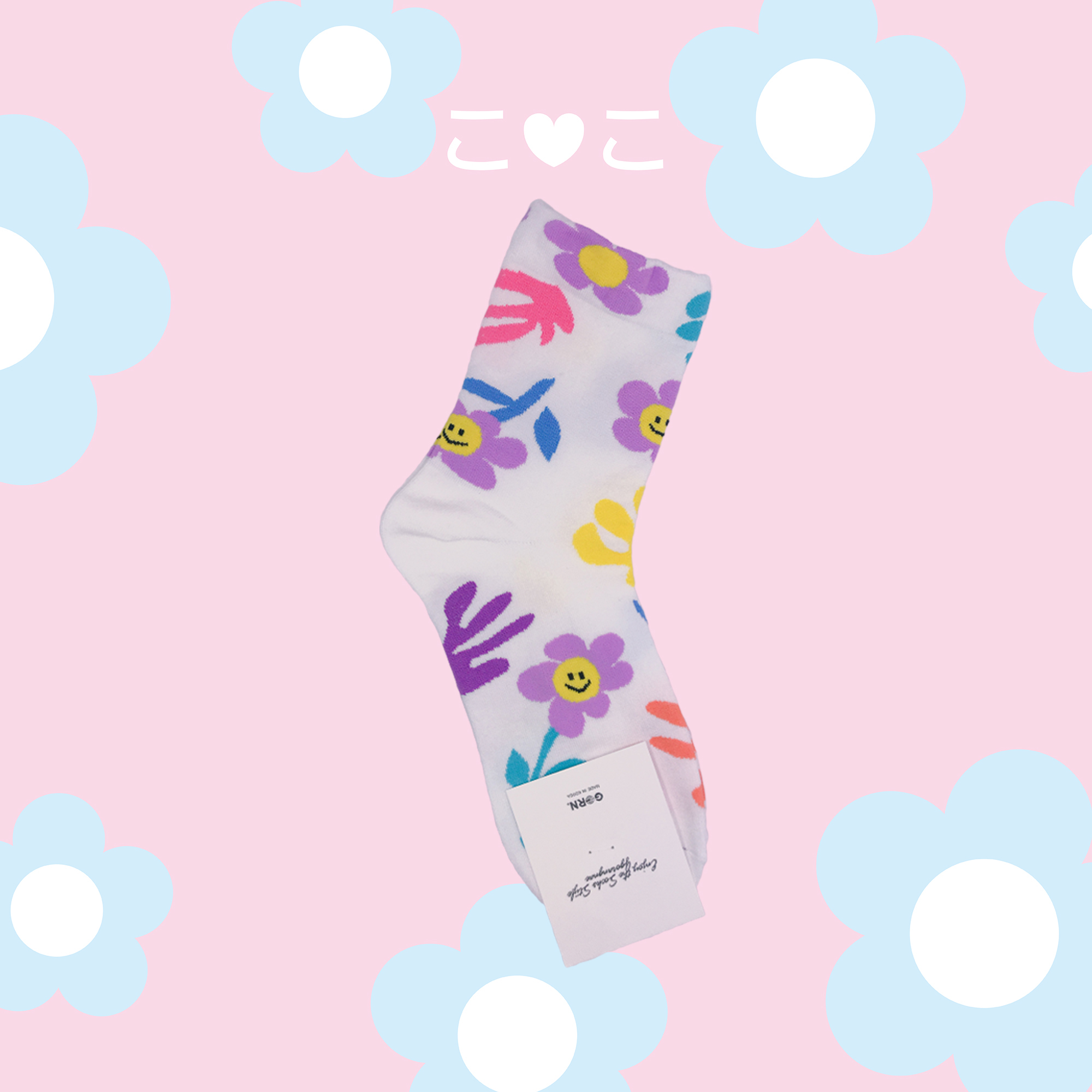 正韓花朵笑臉花葉襪子