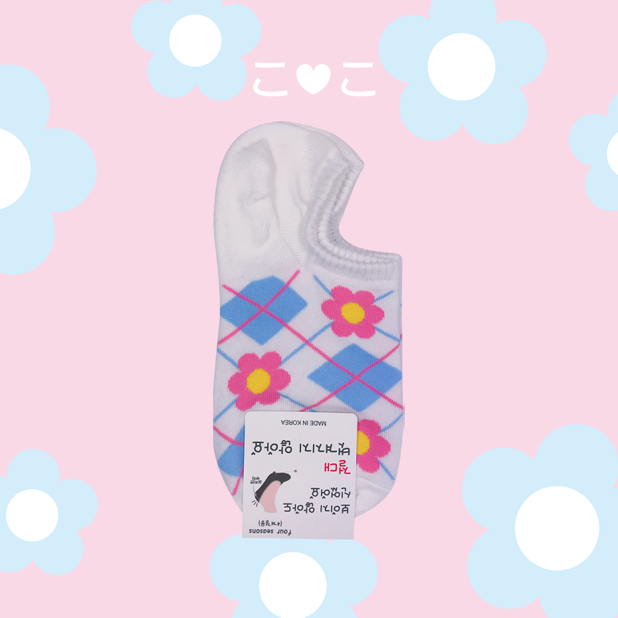 正韓花朵菱格隱形襪子