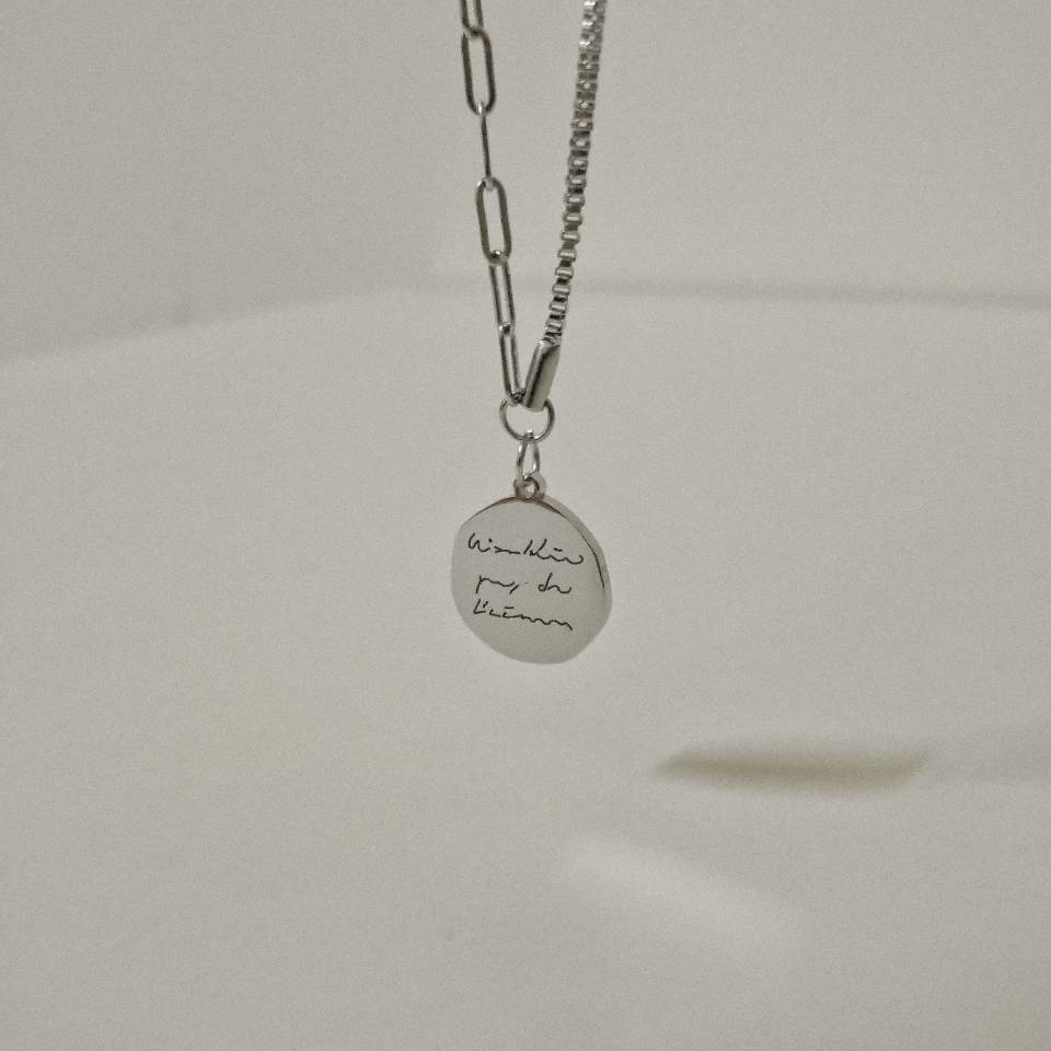 #現貨 (ACCN516) 鋼項鍊 不規則刻字圓牌