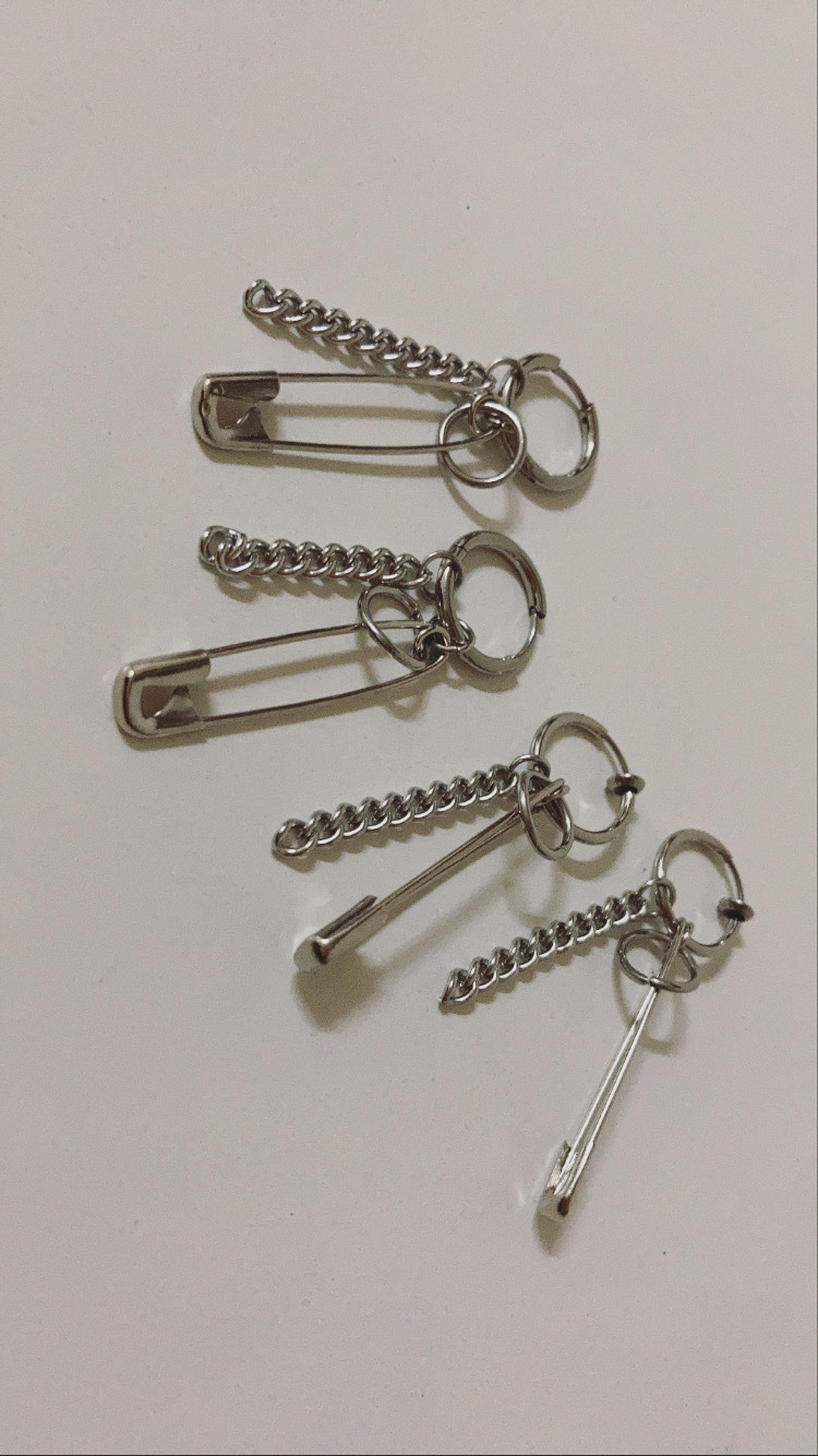 #現貨 (ACCE505) 鋼耳環 別針鍊條耳環/耳夾