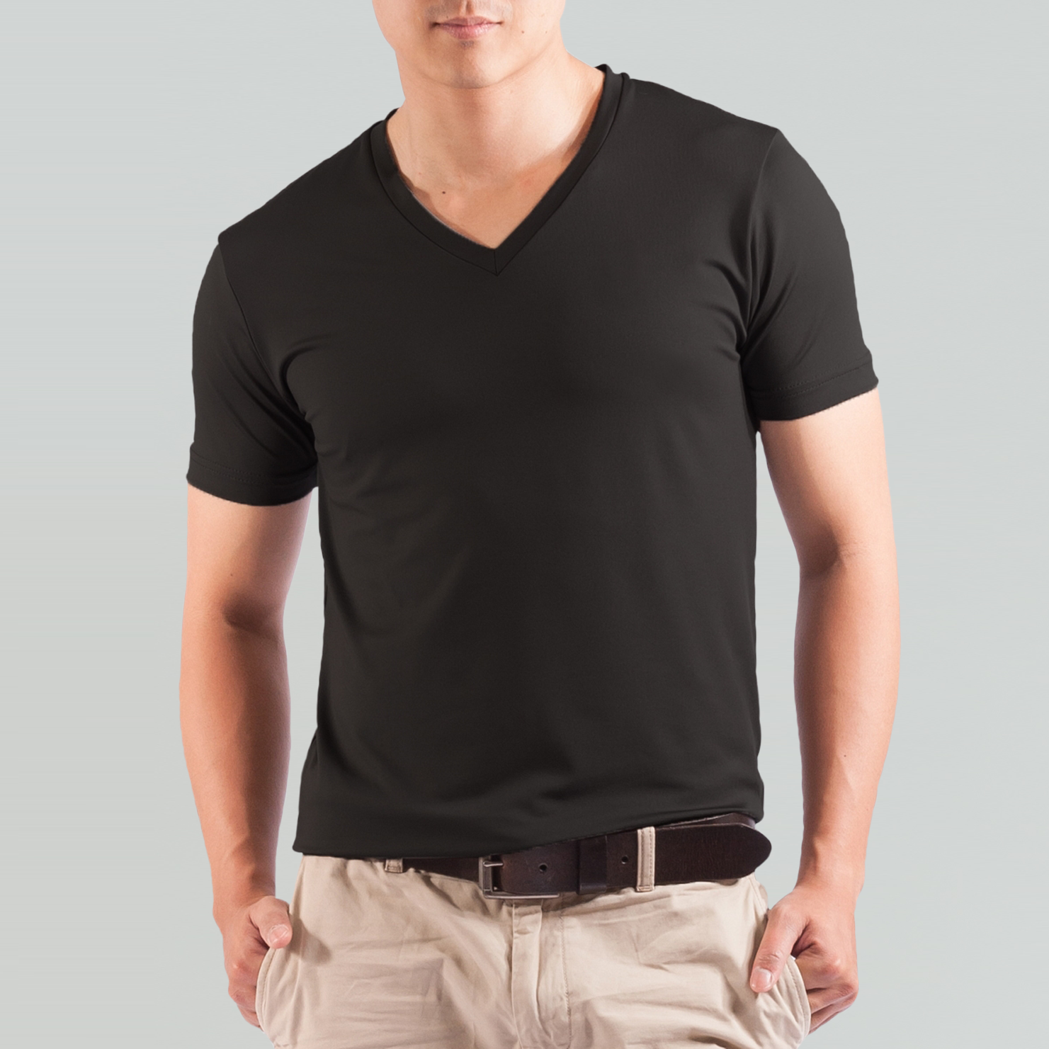 涼感 男V領T恤