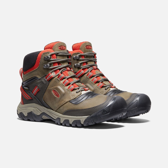 KEEN RIDGE FLEX MID WP Ｍ 男中筒登山鞋深咖/橘紅