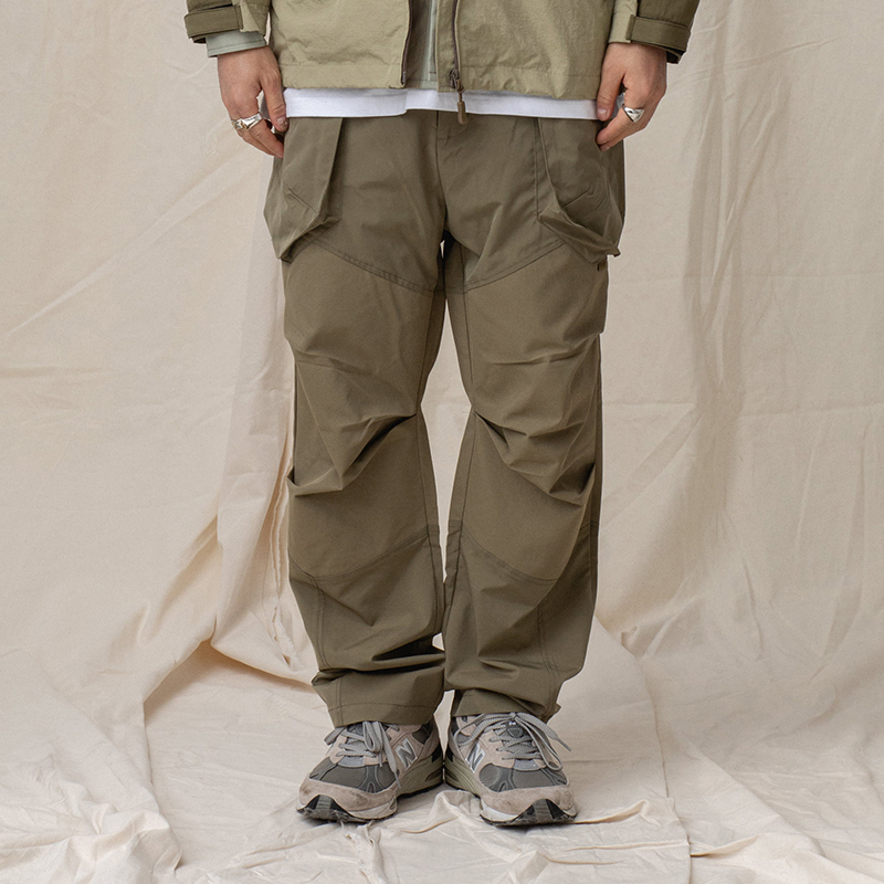 異質拼接口袋直筒工裝褲