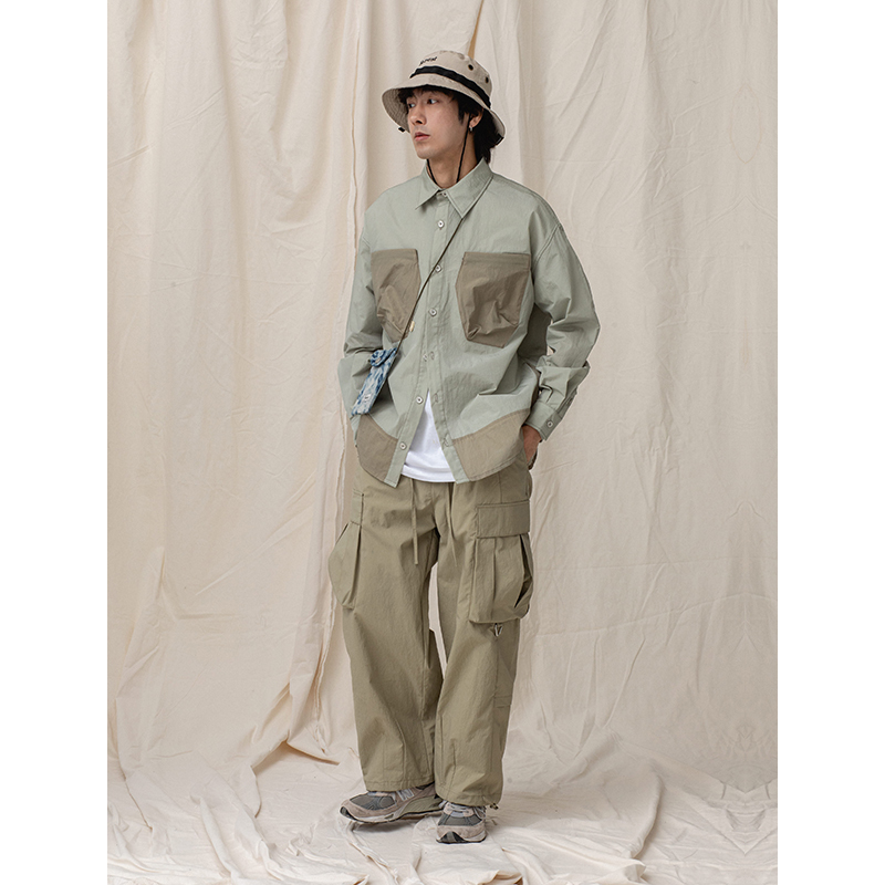 金屬光感口袋尖領襯衫