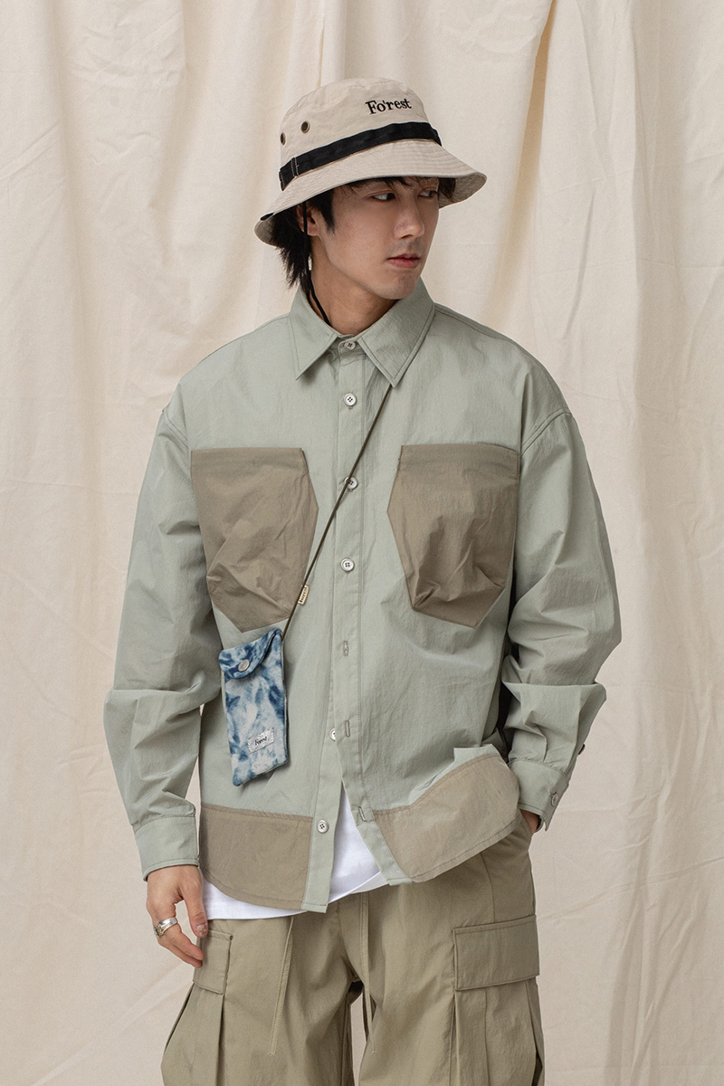 金屬光感口袋尖領襯衫