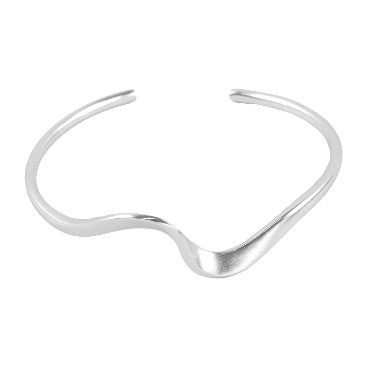 純銀手鐲，女士手鐲 不規則凹凸面；跳脫傳統框架的大膽設計（0607銀色）