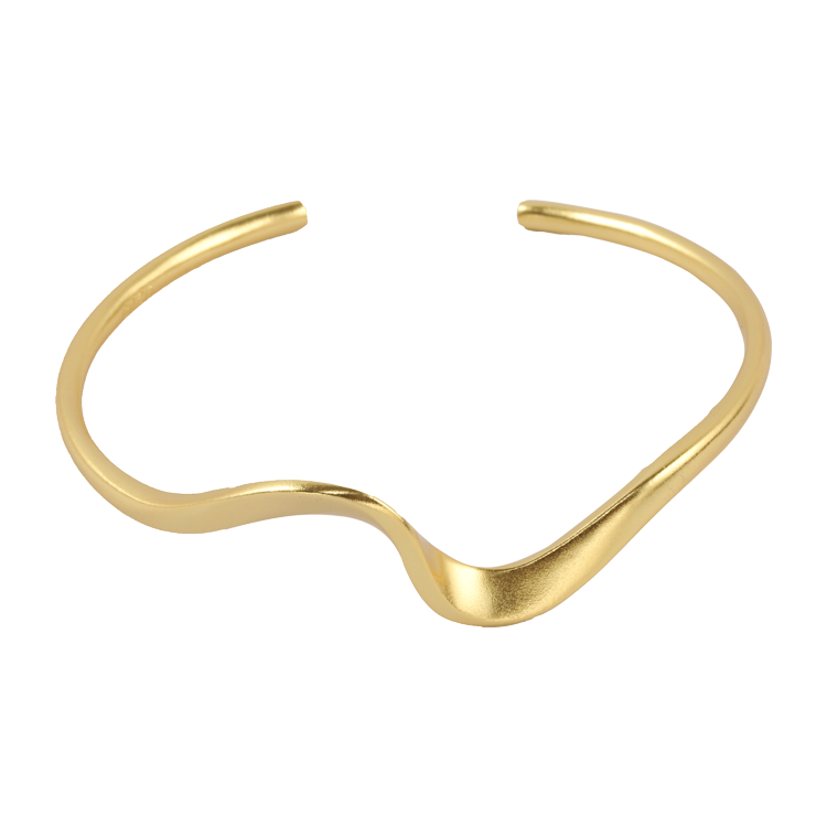 純銀手鐲，女士手鐲 不規則凹凸面；跳脫傳統框架的大膽設計（0607金色）