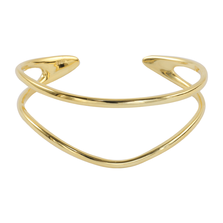 純銀手鐲，女士手鐲 不規則俐落鏤空造型；賦予飾品活潑的躍動感（0614金色）