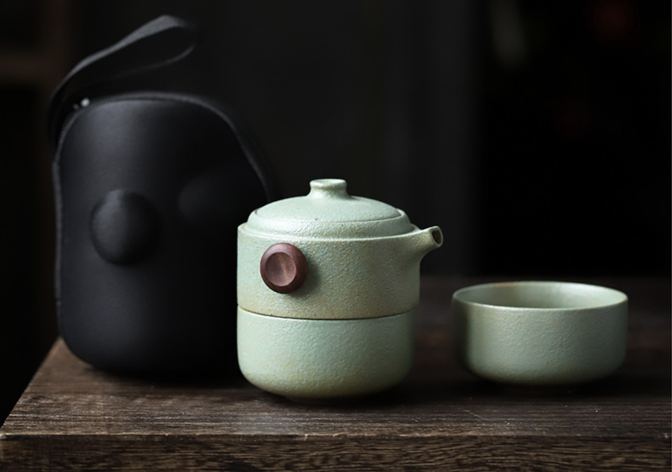 品藏 尚岩 粗陶默然茶藝 便攜式旅行茶具組（一壺兩杯）